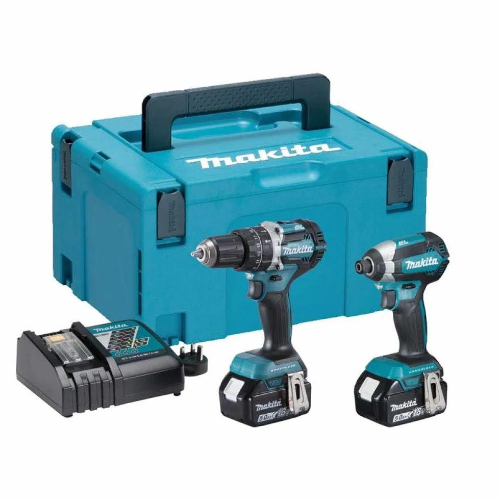 Makita DLX2180TJ 18 V Li-ion LXT Brushless 2 Piece Kit Complete with 2 x 5.0 Ah Li-ion Batteries and Charger in a Stacking Case
