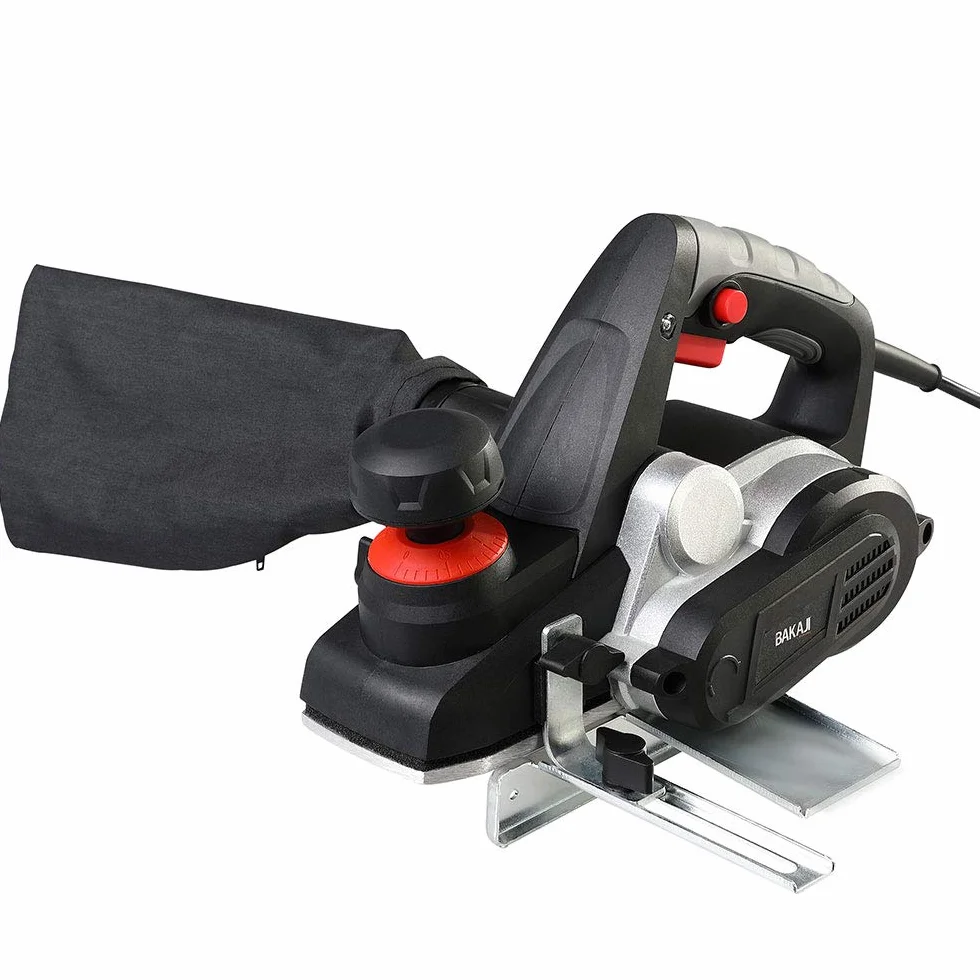 Bakaji Pialla Elettrica Piallatrice Potenza 750W Levigatrice Pialletto Legno Velocità 16500 rpm Larghezza Taglio 82mm Profondità Regolabile 0-3 mm con Aspiratore integrato Sacco + Guida Parallela