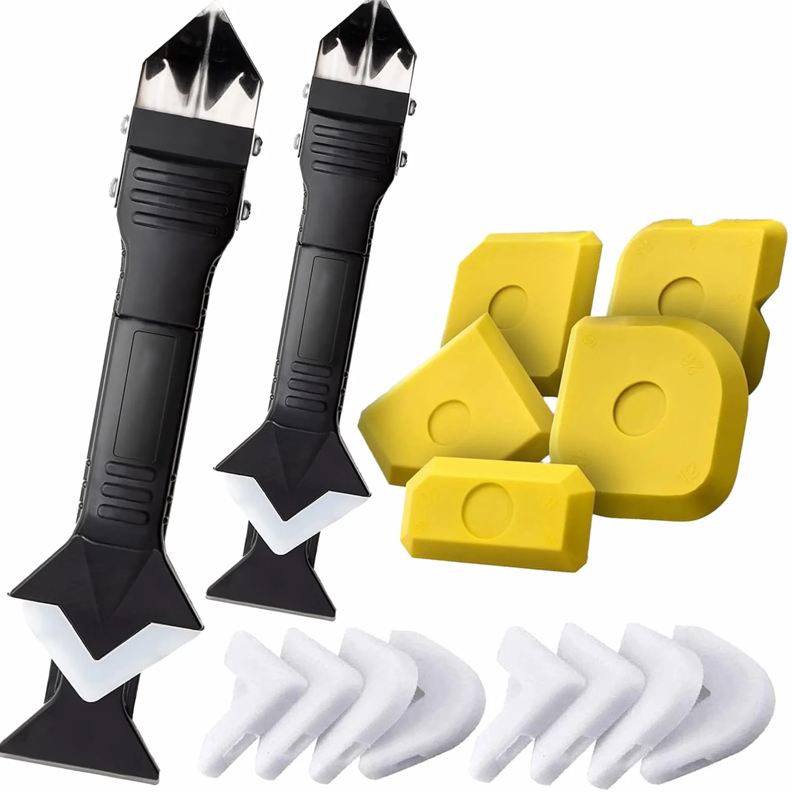 Set di utensili per la rimozione del silicone, 15 pezzi, con pastiglie in silicone intercambiabili, ugelli di tenuta per cucina, bagno, pavimento, lavandino, finestre