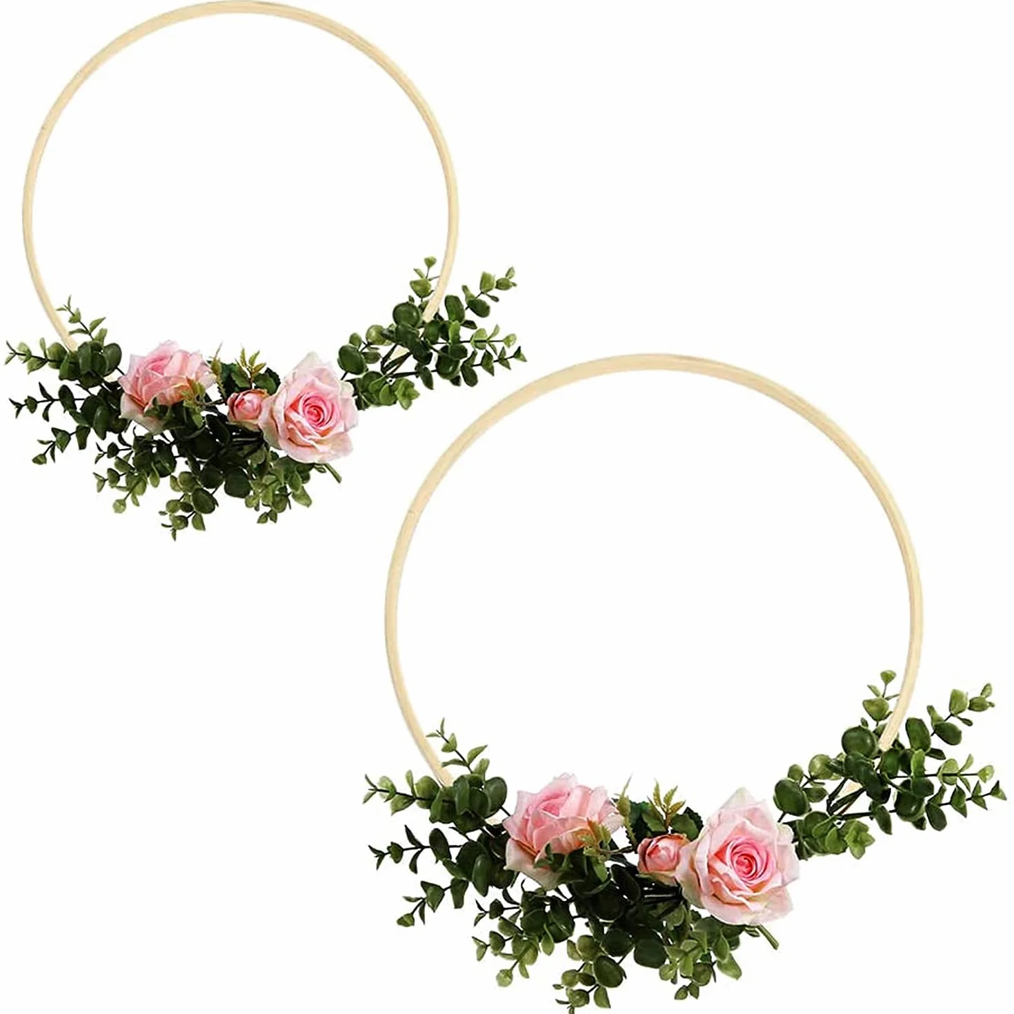 Queta 12 anelli in legno di bambù con motivo floreale in macramè, 4 misure, per decorazione fai da te