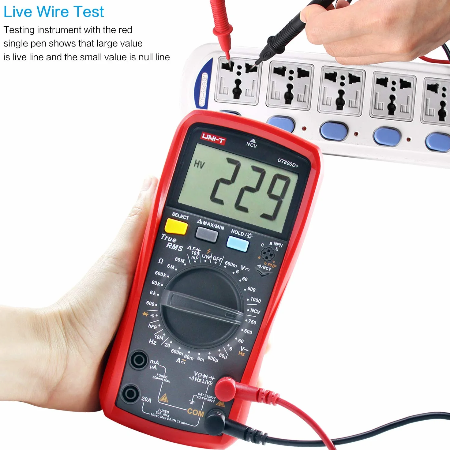 UNI-T UT890D+ Multimetro Digitale True RMS Tensione di Corrente DC/AC (Distinguere tra Cavo Fase e Neutro)