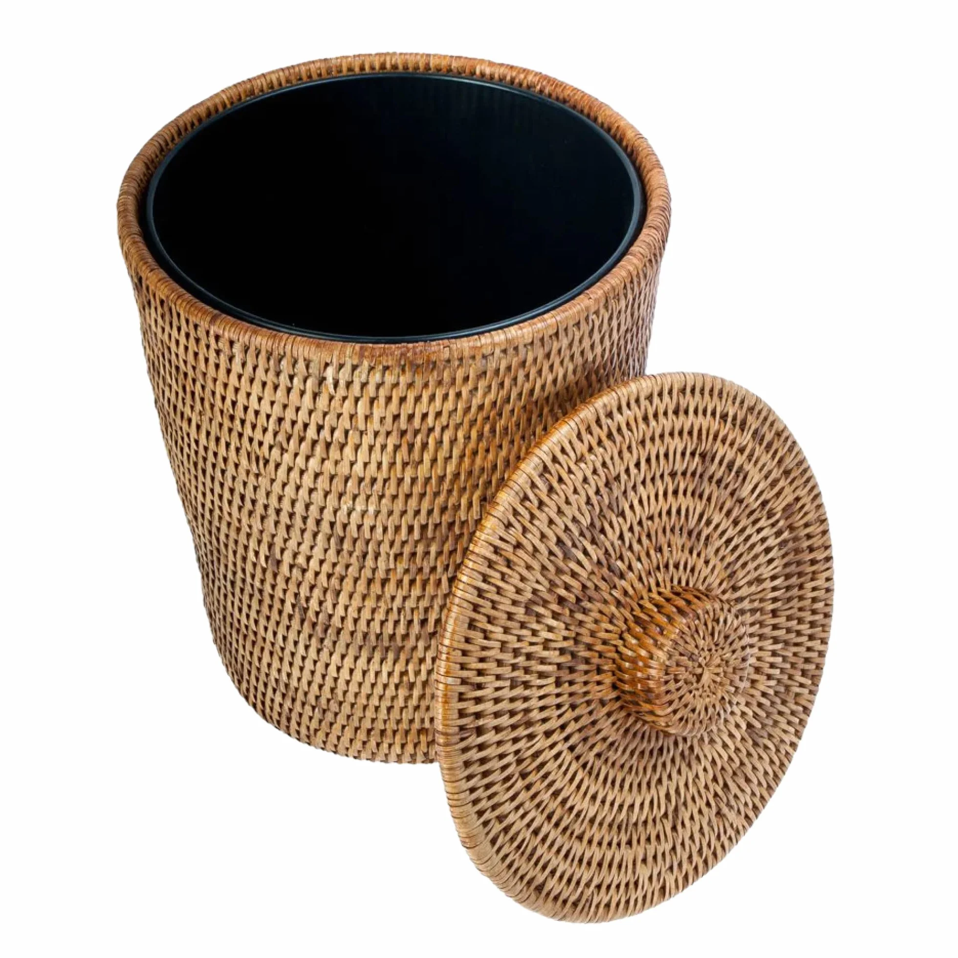 Kouboo La Jolla - Cestino rotondo in rattan con inserto e coperchio in plastica, colore: Marrone miele
