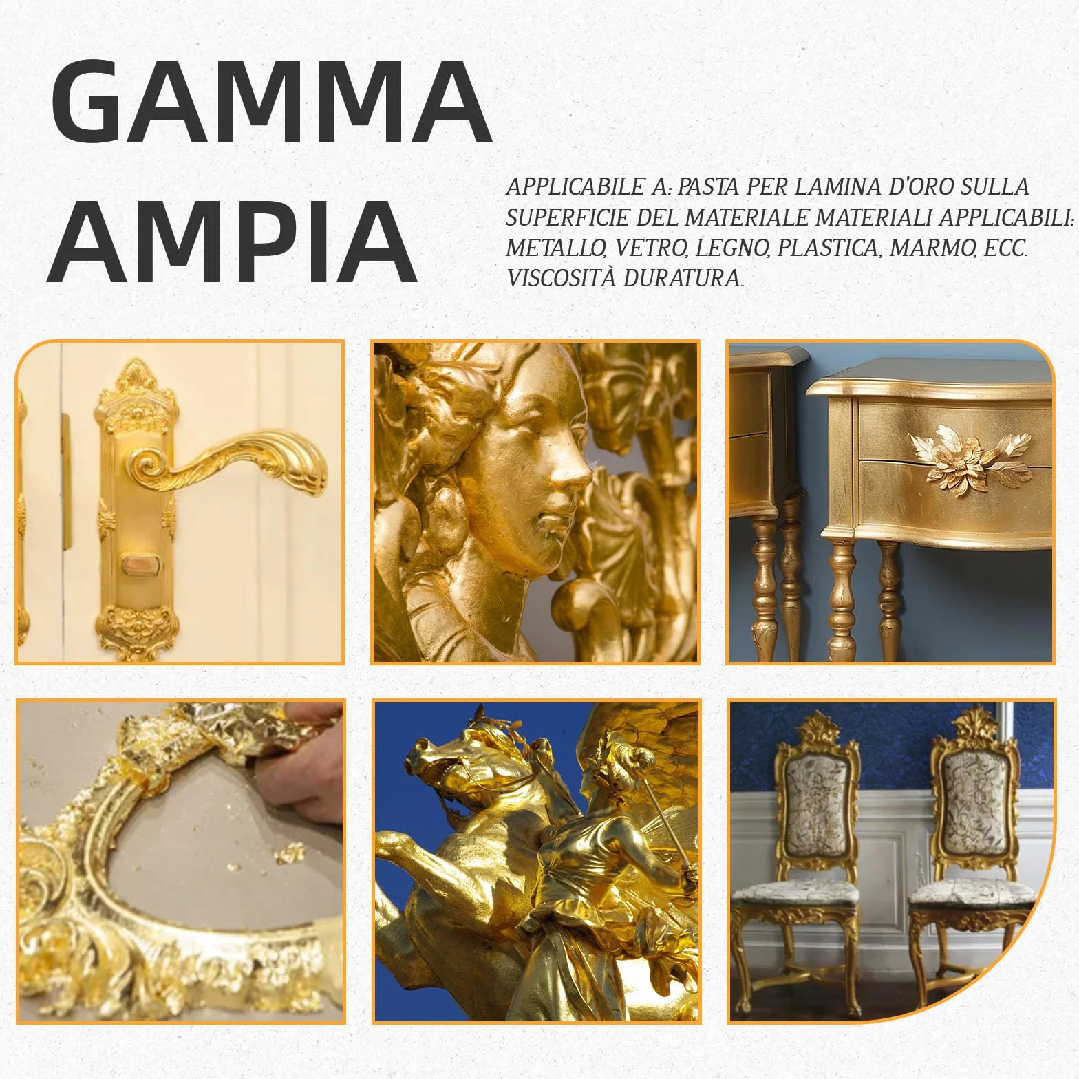 Adesivo per Foglia d'Oro, 100 ml di Colla, 100 ml di Vernice, 100 Pezzi di Foglia d'Oro, 2 Pennelli, Cotone per Pulire, per Arte, Artigianato e Pittura