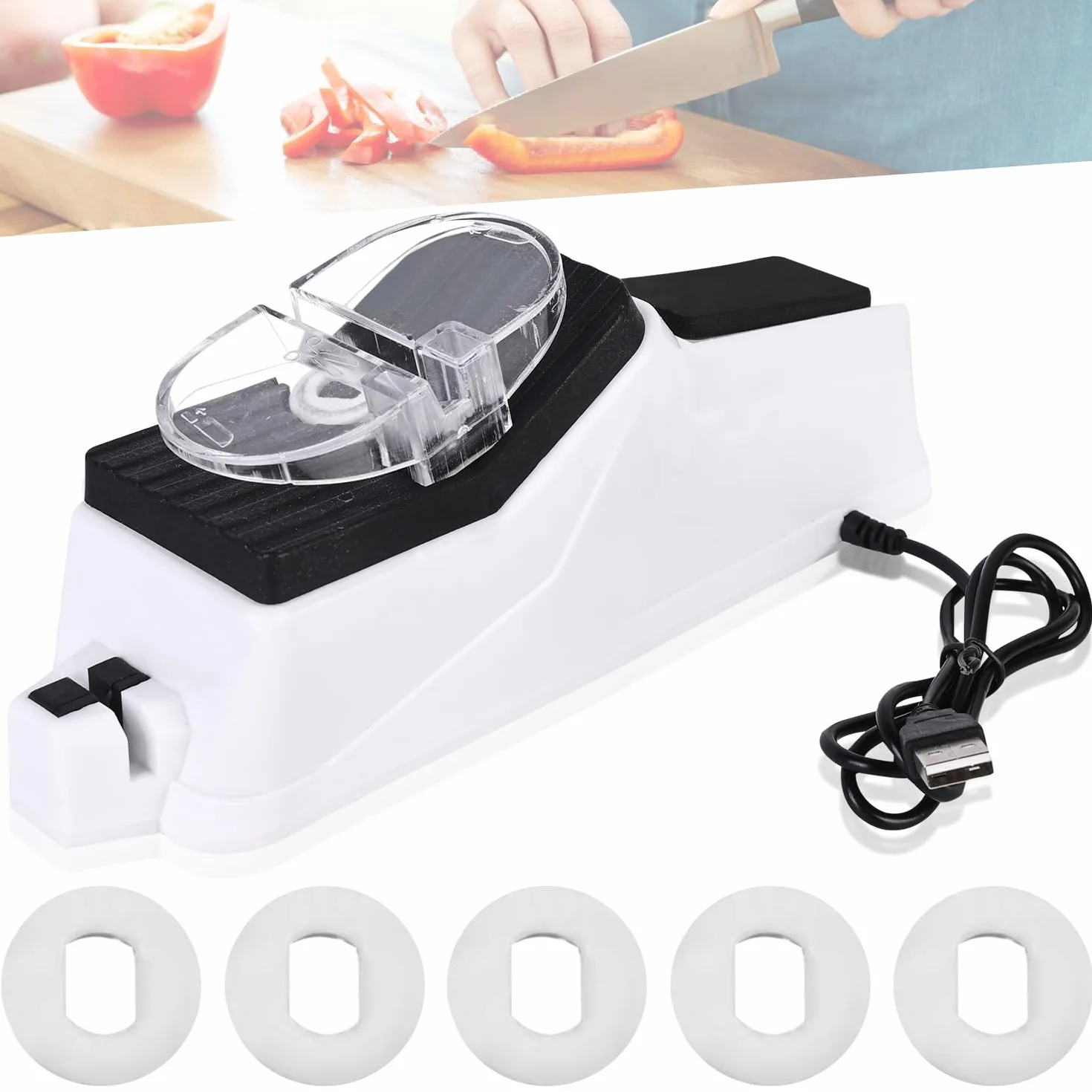 Affilacoltelli Elettrico, Affilacoltelli per Casa, Set di Attrezzi Affilacoltelli, Affilatura e Lucidatura, 5 Secondi per Affilare Rapidamente