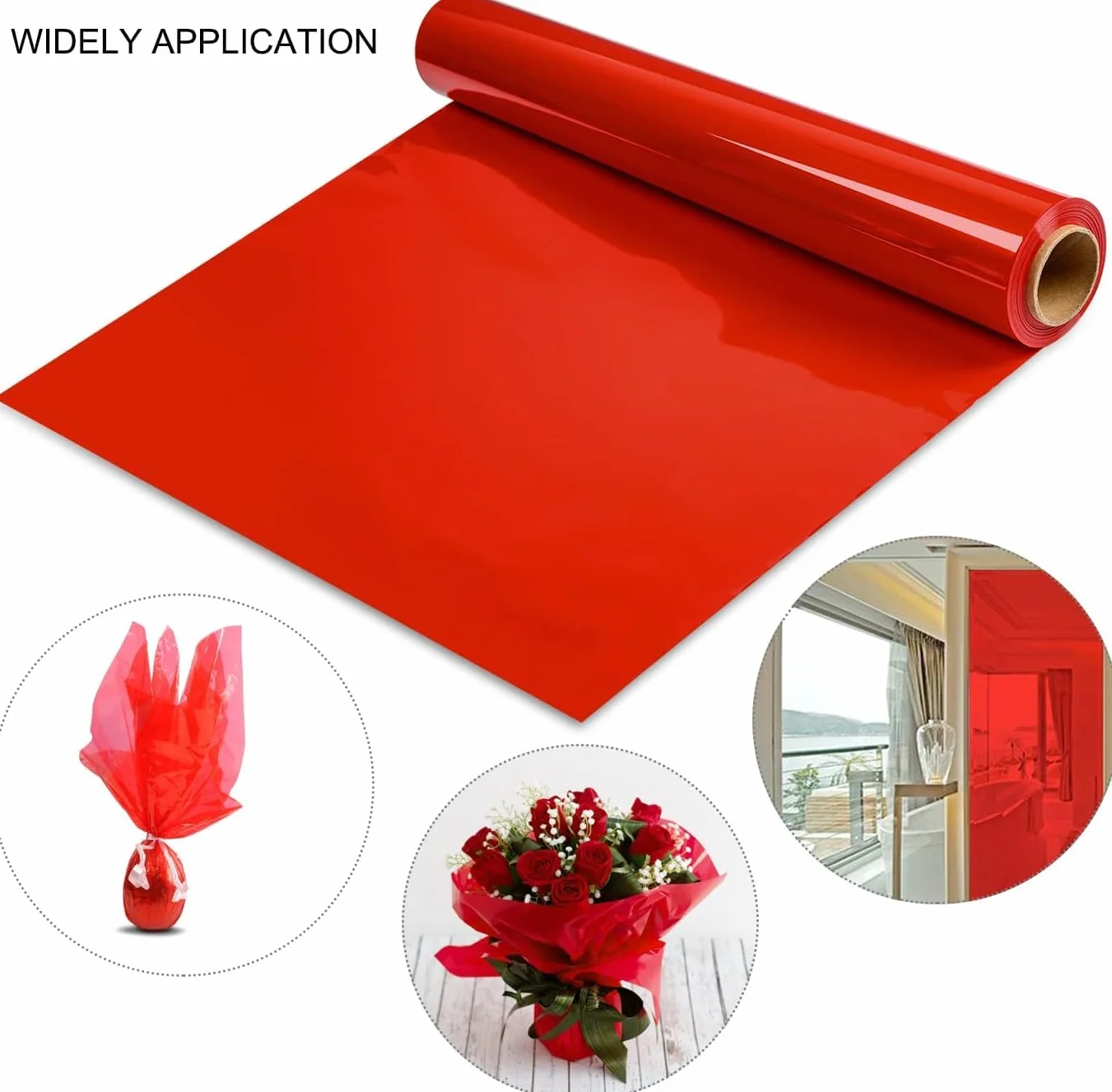 YSTrillion Involucro di Cellophane,1Roll Rotolo di Red Cellophane Trasparente per Confezioni,Ideale per Fiorist,Artigianato,Bouquet di Fiori (40cm x 30m)