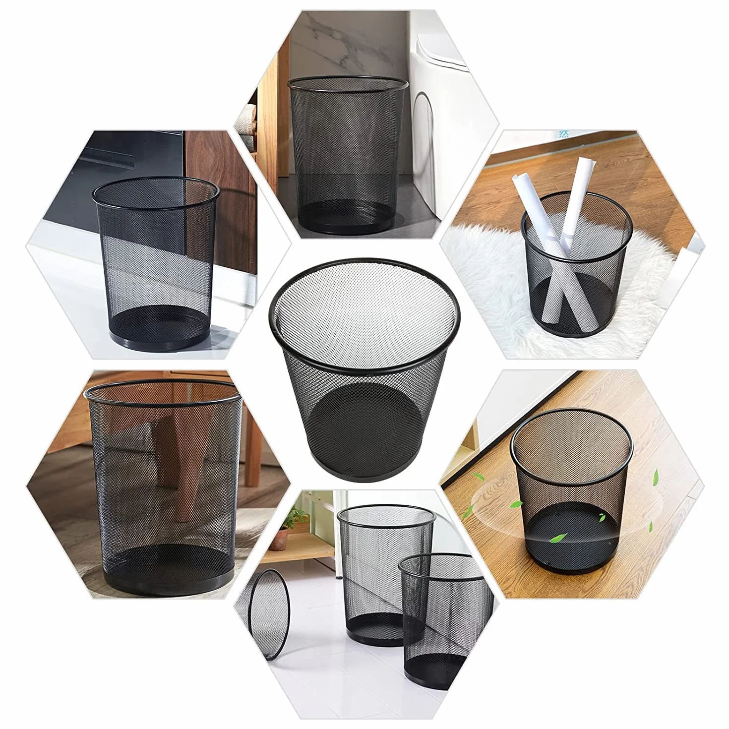 4 Cestino ufficio, Cestini in metallo, 9 l, per ufficio, in metallo, per camera da letto, dormitorio, aula, cucina, bagno, nero