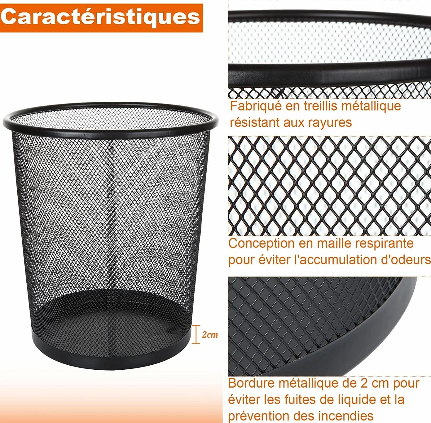 SENENQU 4 Pezzi Cestino Spazzatura, Cestino Ufficio in Rete Metallica 12L, Gettacarte Nero Aperto per Scrivania, Camera, Bagno e Casa, Design Elegante 26 x 23,5 x 19 cm