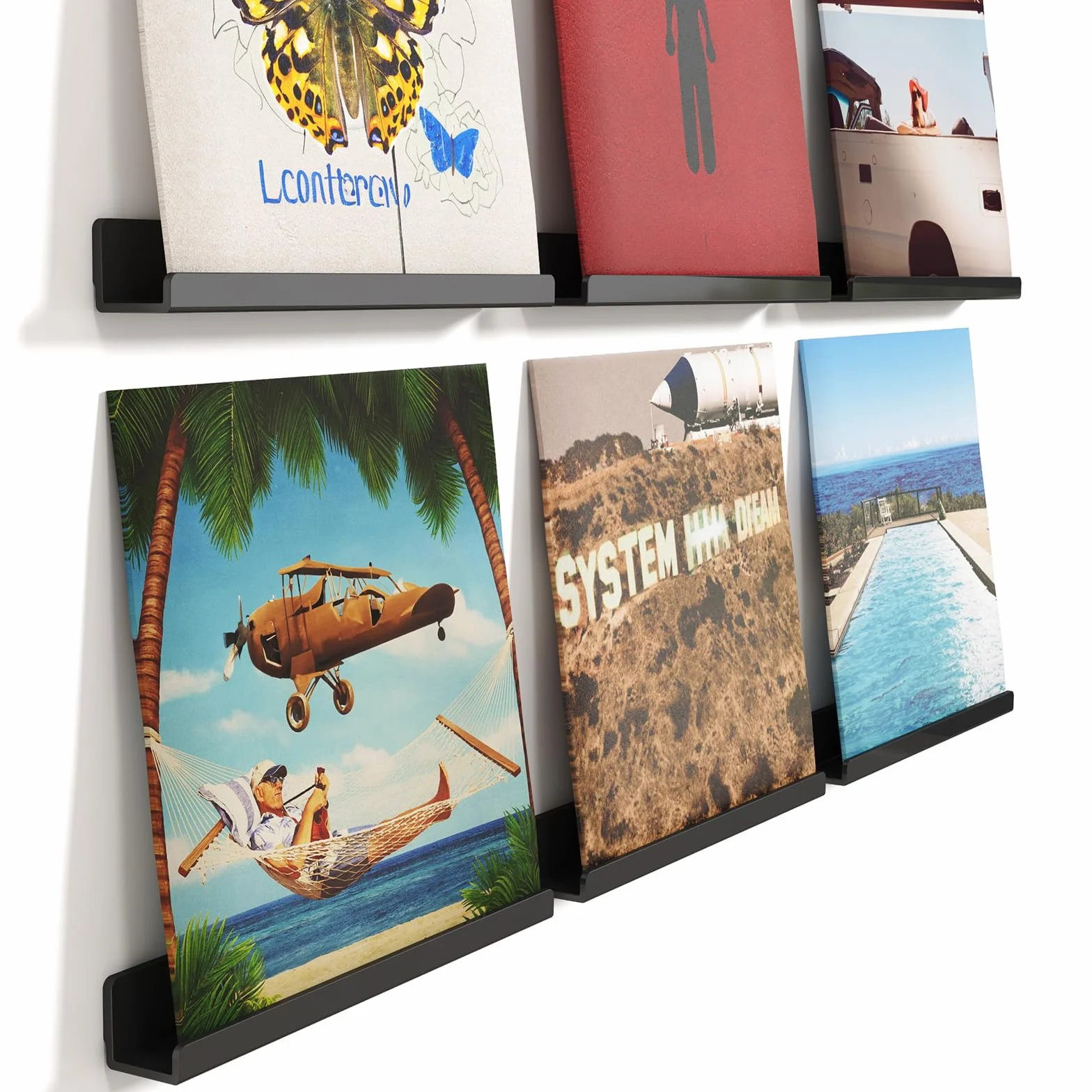 Lifewit Mensole Espositive per Dischi in Vinile 30,5 cm, Confezione da 6 in Acrilico Nero, Scaffale da Parete per Esposizione Libro/Make-up per Organizzazione Camera da Letto, Soggiorno, Bagno