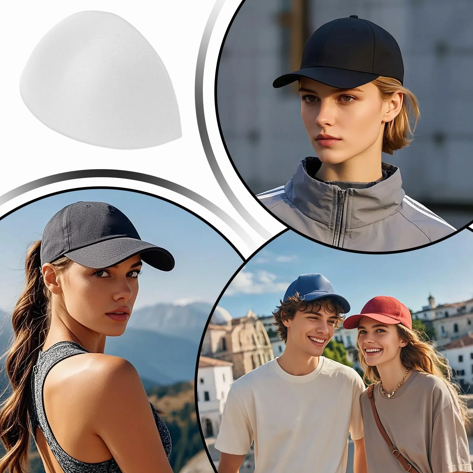 Inserto traspirante, supporto per cappelli da baseball, forma invisibile, riutilizzabile, supporto interno pieghevole, strumento di stabilizzazione del cappello, per adulti, amanti, famiglia, amici