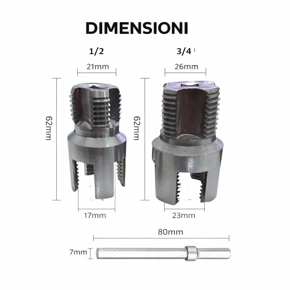 Topolenashop 2 Pezzi Filettatore PPR per Tubi Idraulici 1/2 e 3/4 Pollice – Attrezzo in Metallo per Filettatura Interna ed Esterna, Utilizzabile a Mano o con Trapano Elettrico 82289