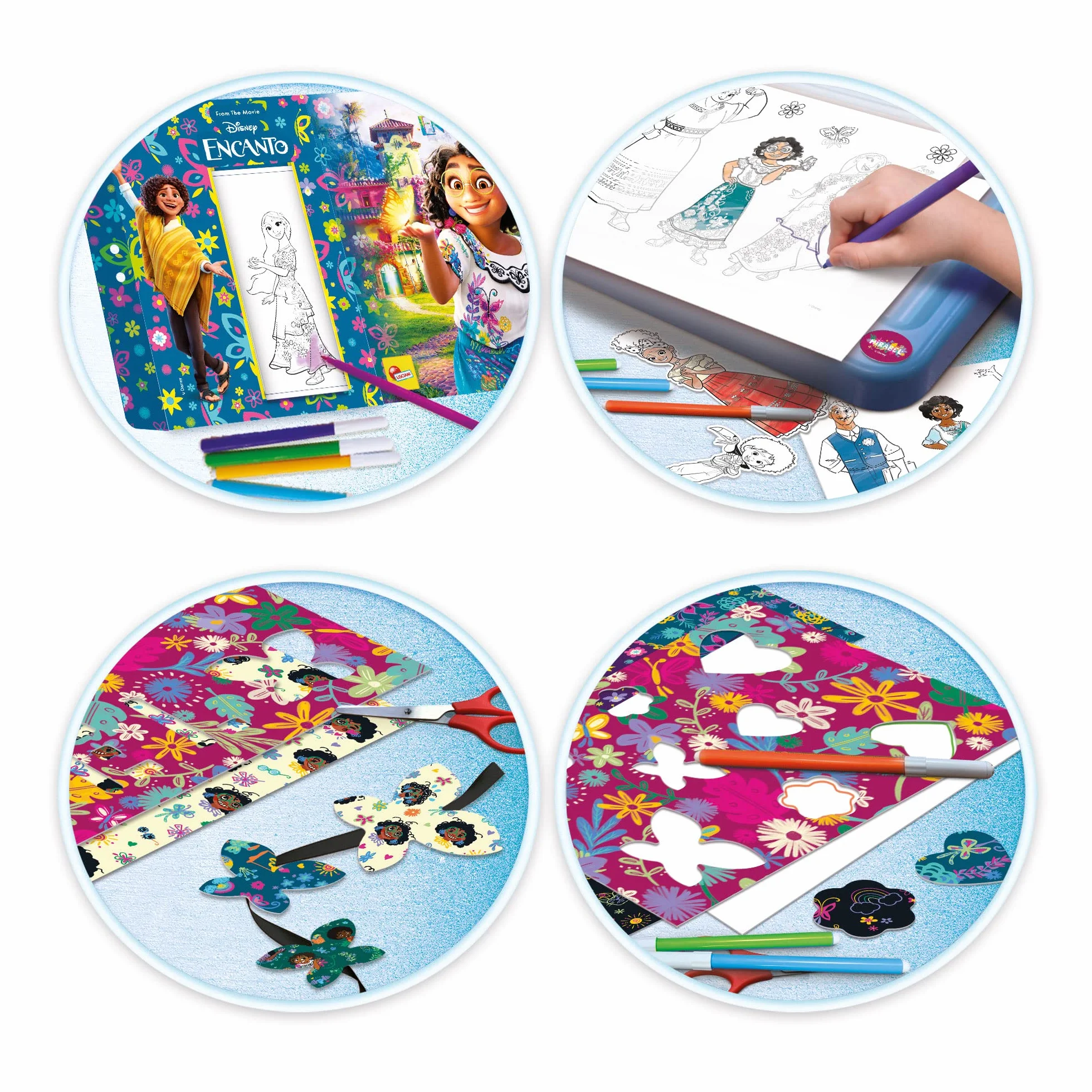 Liscianigiochi - Disney Encanto Drawing School con Lighting Table, Tavolino Luminoso, Pennarelli, Cartellina, Pattern, Stickers, Schede attività, Manuale di Istruzioni, Multicolore, m, 98255