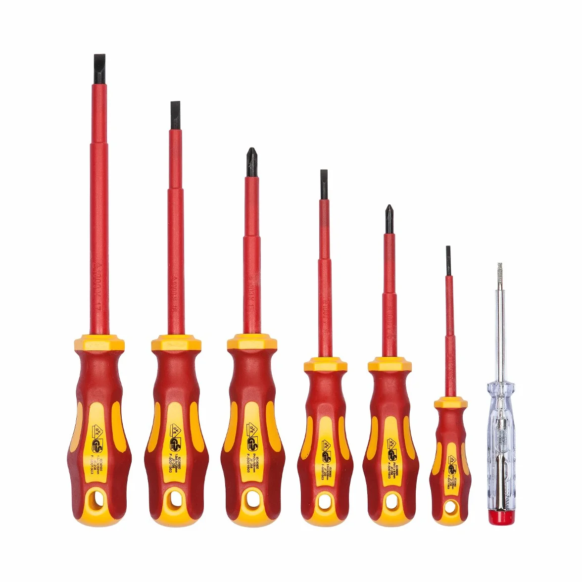 Set cacciaviti da 7 pezzi certificati VDE con voltmetro | WIESEMANN 80218 | punte a taglio e PH
