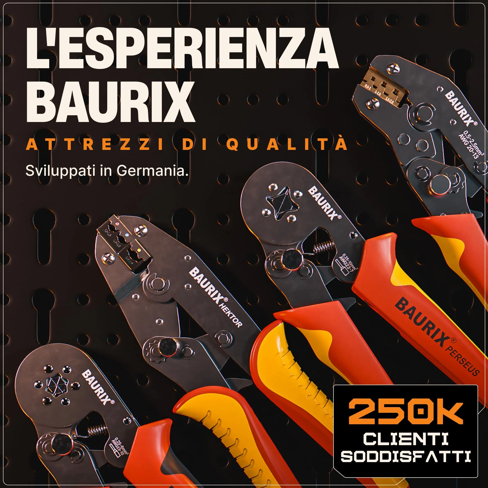 BAURIX® Pinza crimpatrice per capicorda da 0,50 – 6,00 mm², pinza per capicorda da 0,50 – 6,00 mm², pinza crimpatrice, pinza crimpatrice