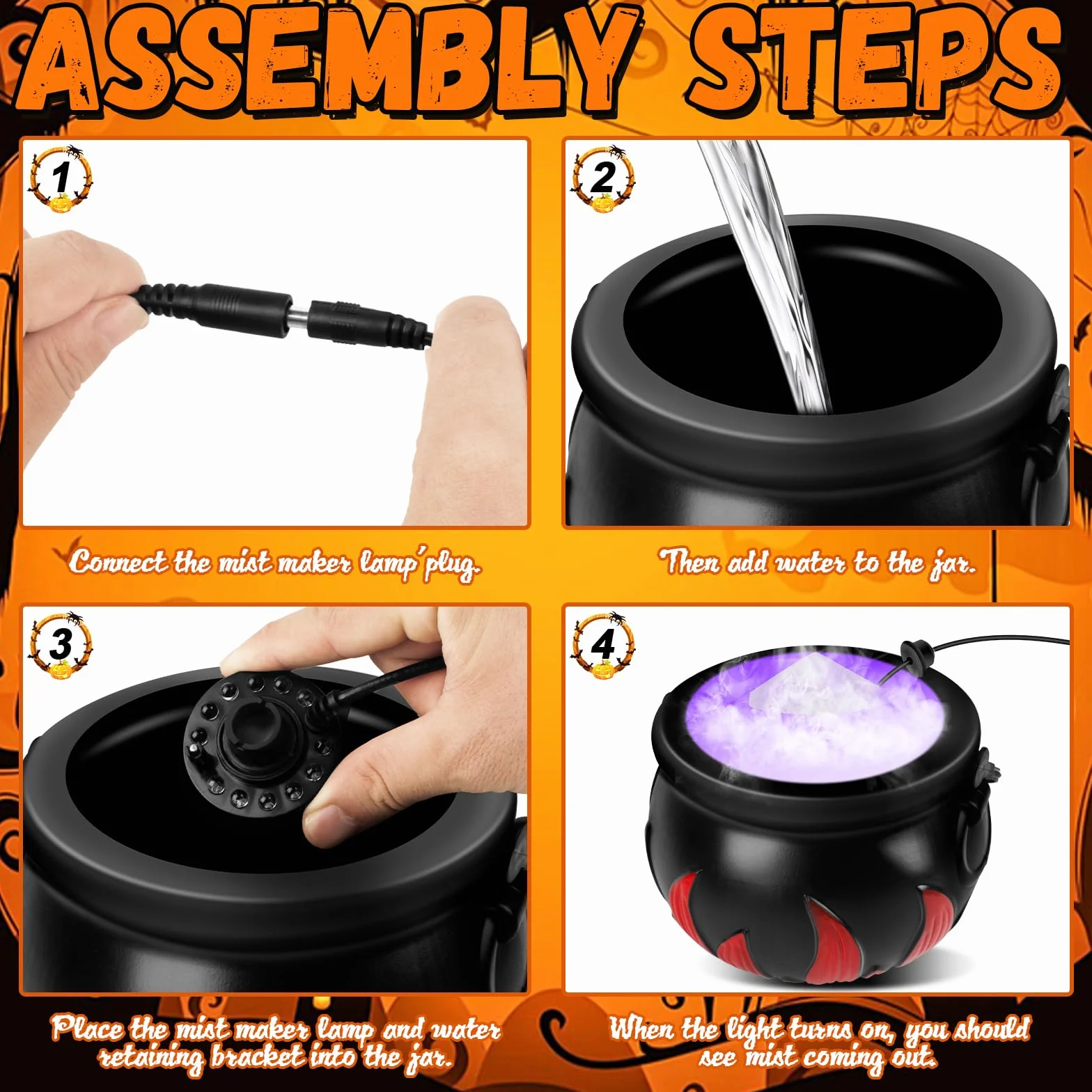 Calderone della Strega di Halloween con Creatore di Nebbia, 12 LED Cambia Colore, Fontana di Nebbia per Interni