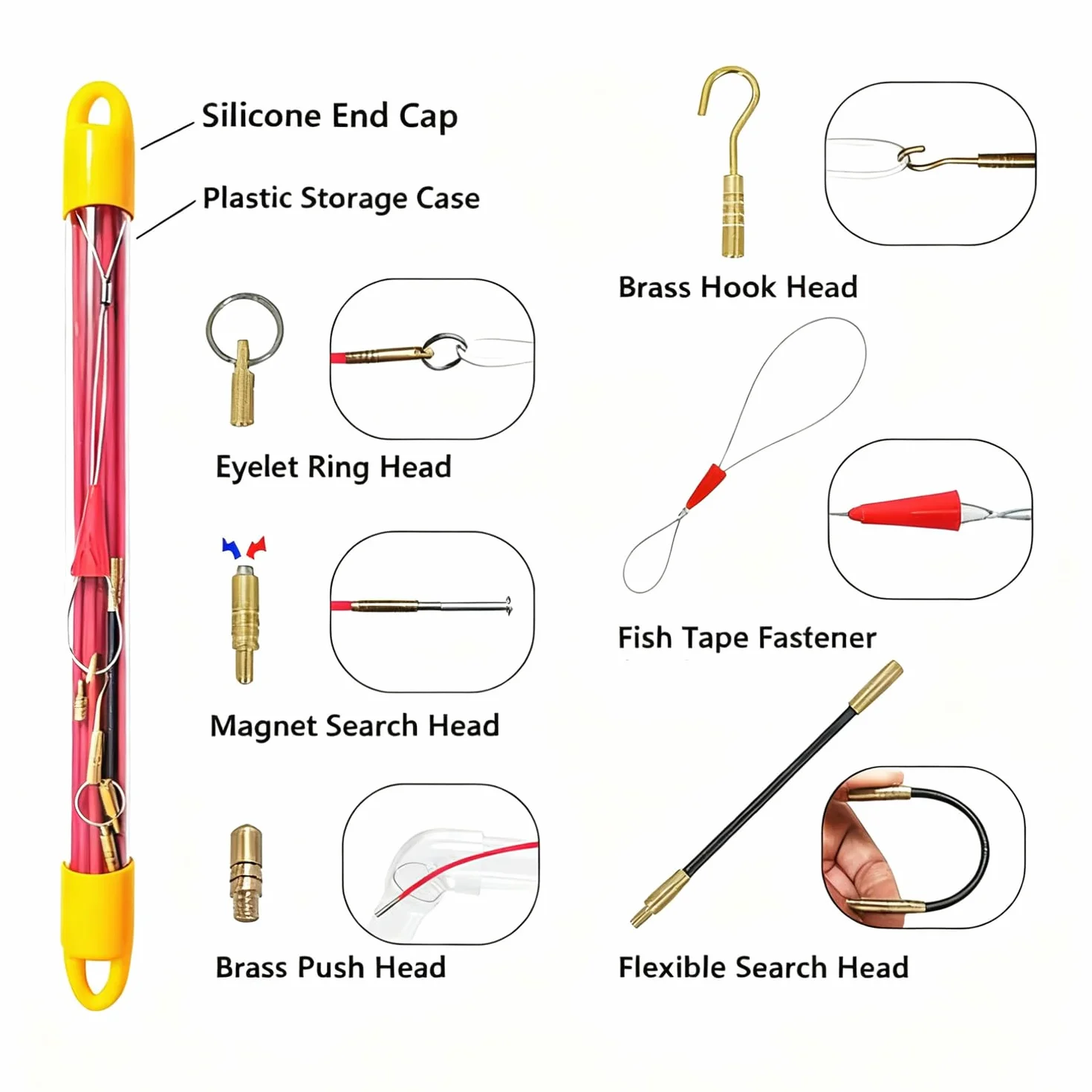 Sonda Passacavi Professionale,4MM 33CM 10 Aste di Sonda Elettricista per Guaine Vuote, TOOSOAR Flessibili Dispositivo di Trazione per Cavi, Rosso