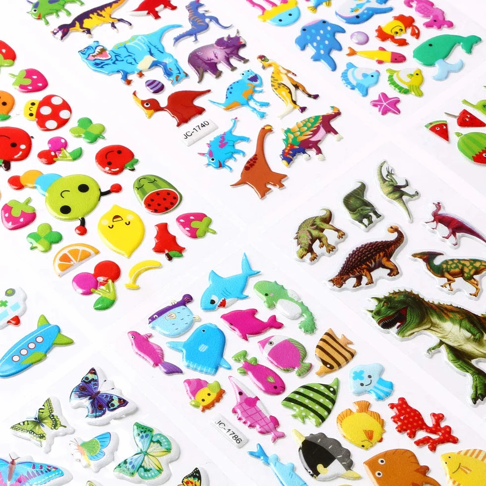 Vicloon Adesivi 550+ Adesivi 3D, Puffy Adesivis per Regali Gratificanti Scrapbooking Inclusi Animali, Pesci, Dinosauri, Numeri, Frutta, Camion, Aeroplani e Altro(22 Fogli)