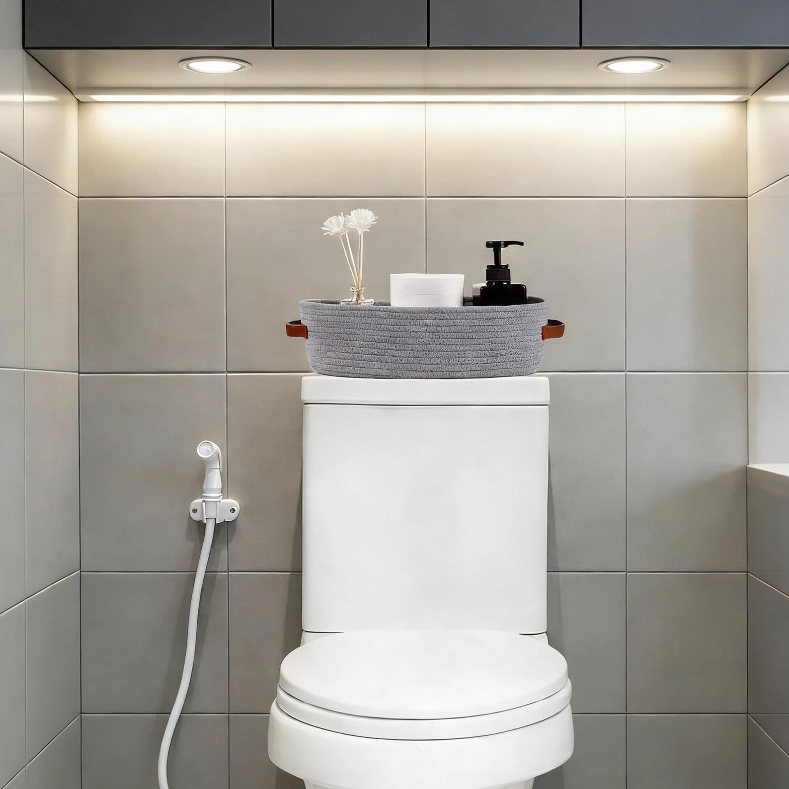 Organizer Bagno Portaoggetti Cestino Corda Cotone 35x15x10 cm Grigio