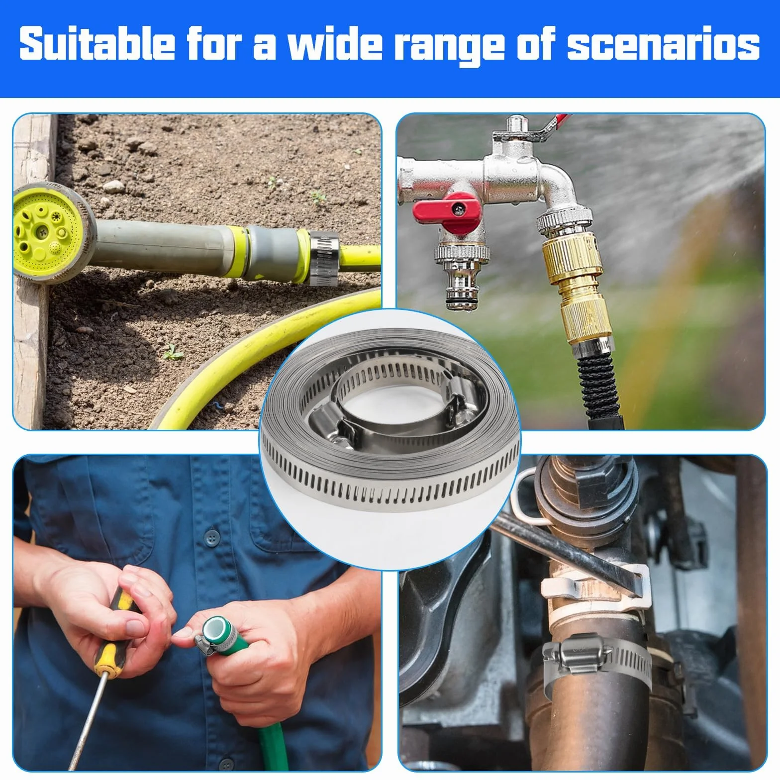 Set di fascette per tubi in acciaio inossidabile 304, regolabili, interminabili, adatti per tubi gas/acqua/automobili, comprende 12 morsetti a vite