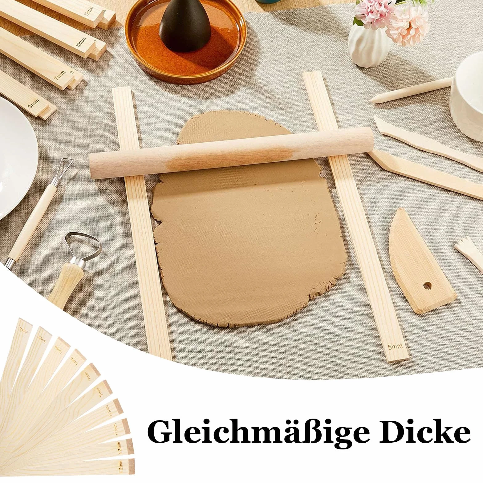 Confezioni di Guide per Mattarello, 10 Pezzi Guide per Spessore Mattarello, 3/5/7/10/12 mm Bastoni di Guida Ceramica, Argilla Ceramica Guida con Dimensioni Incise, per Stendere la Pasta
