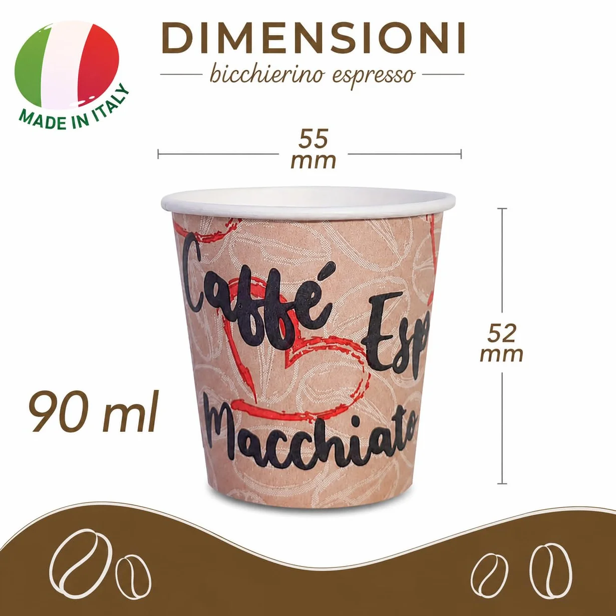Caffetti Carta Bicchierini Caffè 90 ml Made in Italy 150 Pz Monouso Espresso
