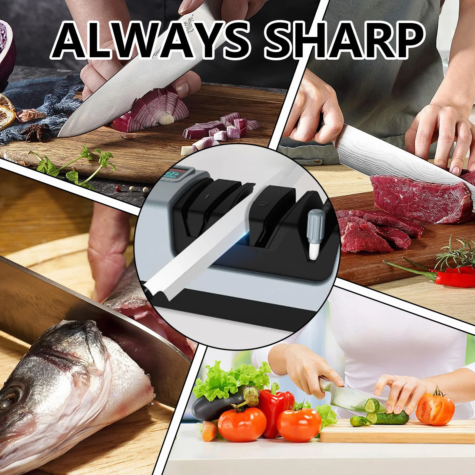 Affilacoltelli Elettrico, Affilacoltelli Professionale Diamantato Con Display LCD, Sistema Di Affilatura A 3 Stadi Con Diamante, Guida Angolare Di Precisione Per Affilatura Coltelli Da Cucina