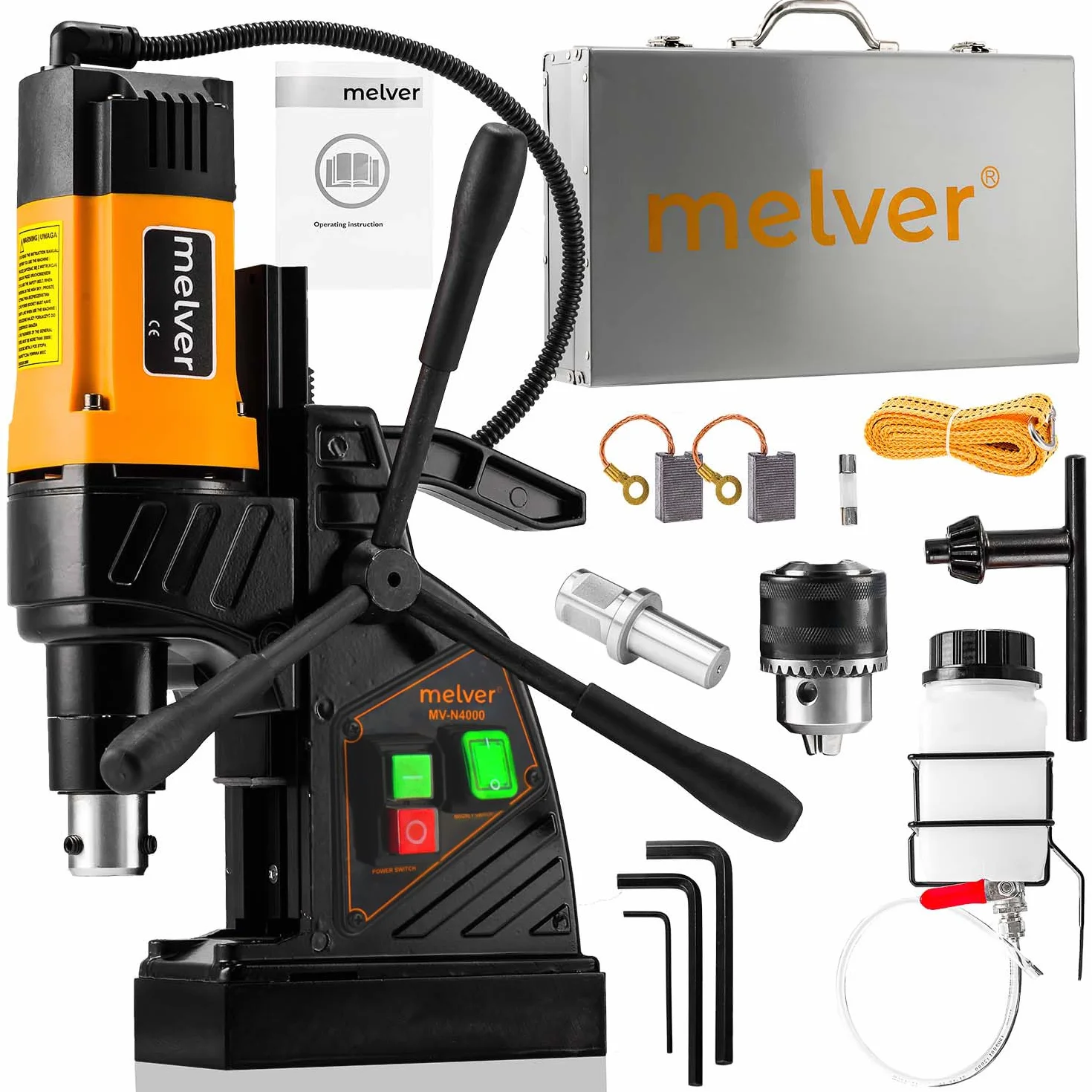 Trapano magnetico a nucleo, leggero, industriale, con Weldon e Borcope, mandrino Fi-40 mm/1480 W/10 kg/690 giri/min