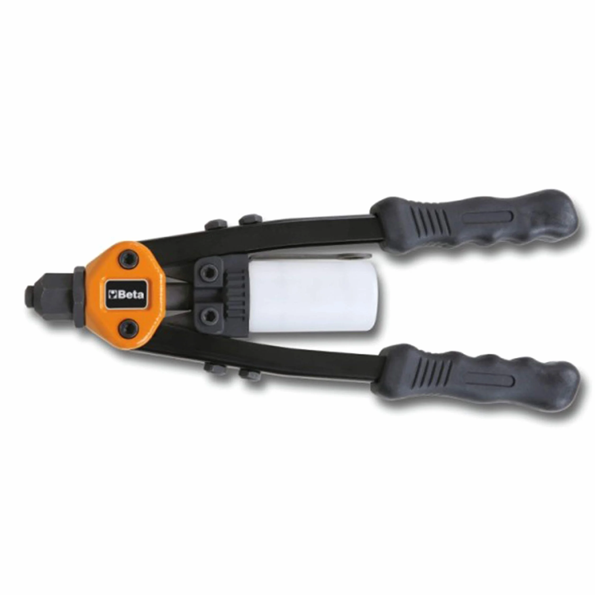 BETA - Rivettatrice di Potenza Compatta Professionale con Serbatoio Porta Steli e 5 Testine, per Rivetti Alluminio Acciaio Inox 2,4-6,4 mm, Lunghezza 330 mm, 1740B 330