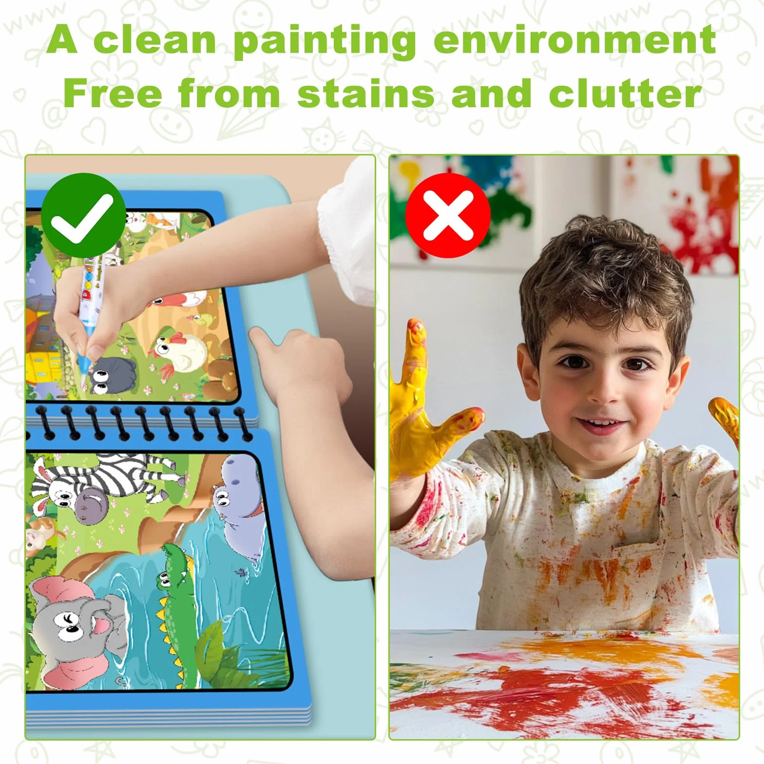 Foonary 4 libri da colorare ad acqua riutilizzabili con penna