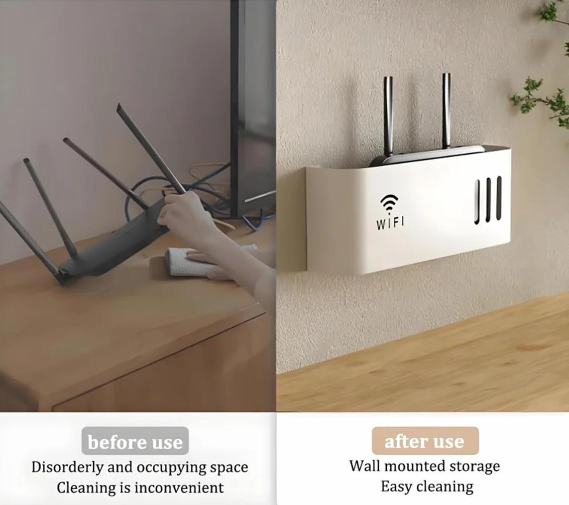 Porta Modem da Parete, Porta Modem, Mensola Modem WiFi da Muro per Nascondere Il Router e Mettere in Ordine i Suoi Cavi(White)