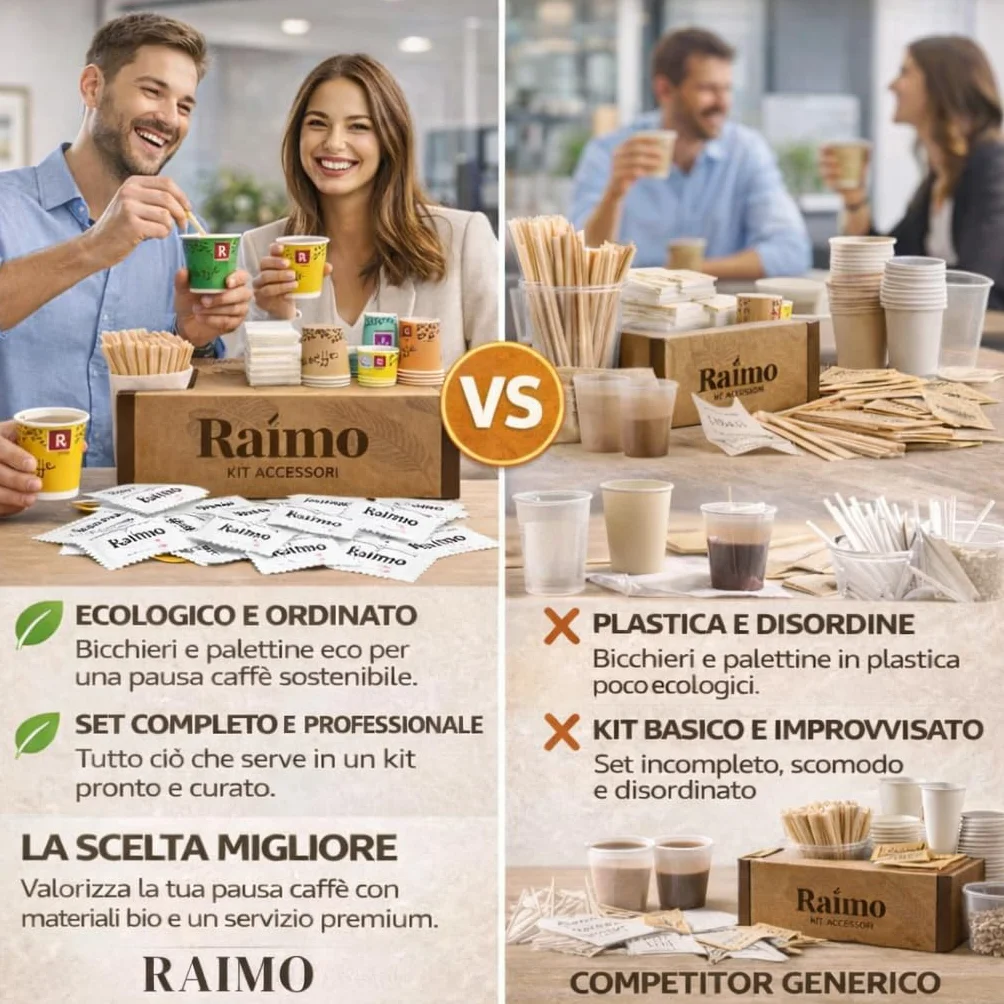Kit 1800 Accessori Caffè Completo - 600 Bicchierini Carta Biodegradabili 75 ml + 600 Palettine Legno + 600 Bustine Zucchero, Set Pausa Caffè