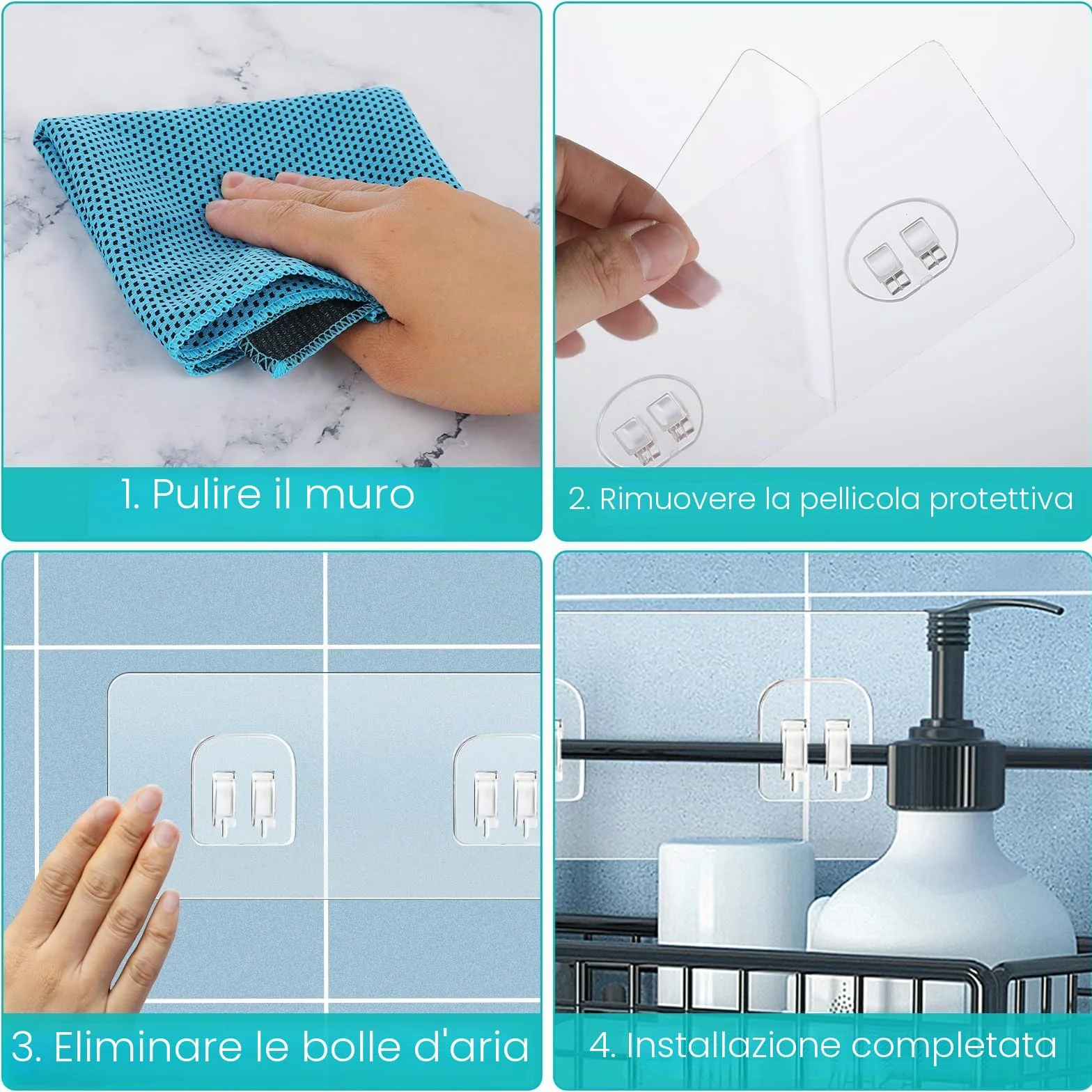 Confezione Da 4 Adesivi Sostitutivi Portaoggetti Da Doccia Ganci Adesivi Resistenti per Portaoggetti Da Doccia Ad Angolo Mensola Del Bagno Cestino Portasapone Ganci per Appendere Accessori Da Cucina