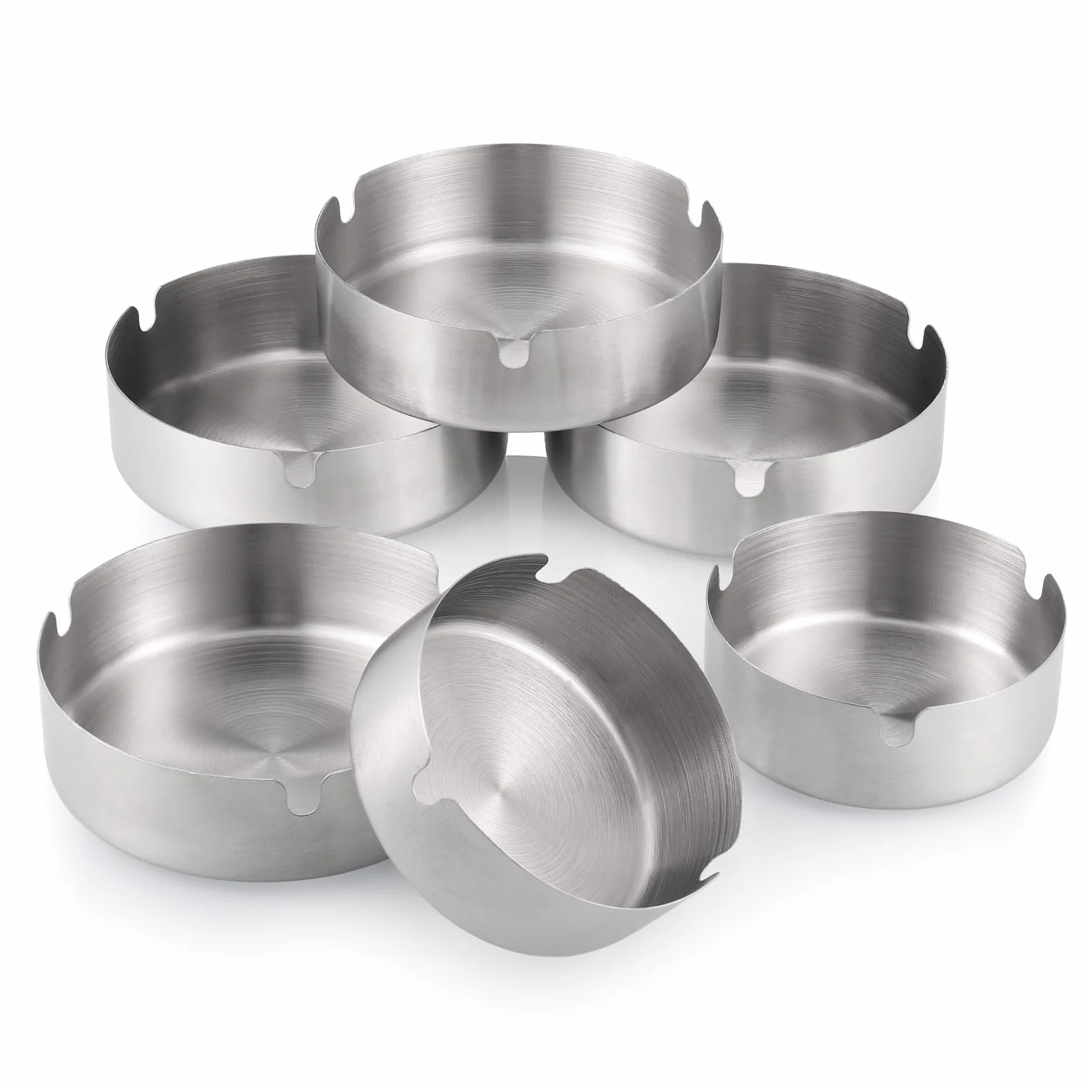 Portacenere da Tavolo in Acciaio Inox 6 Pezzi con 3 Scanalature, Argento