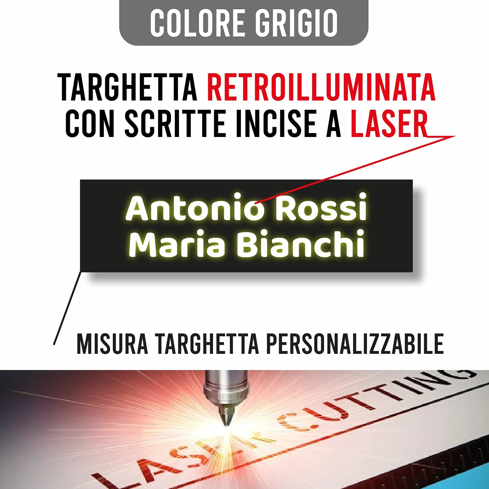 GFD - Targa Nome con misure personalizzate - Ideale per cassetta lettere, citofono e armadietti - Retroilluminata per citofoni e autoadesiva per altri usi - Made in Italy