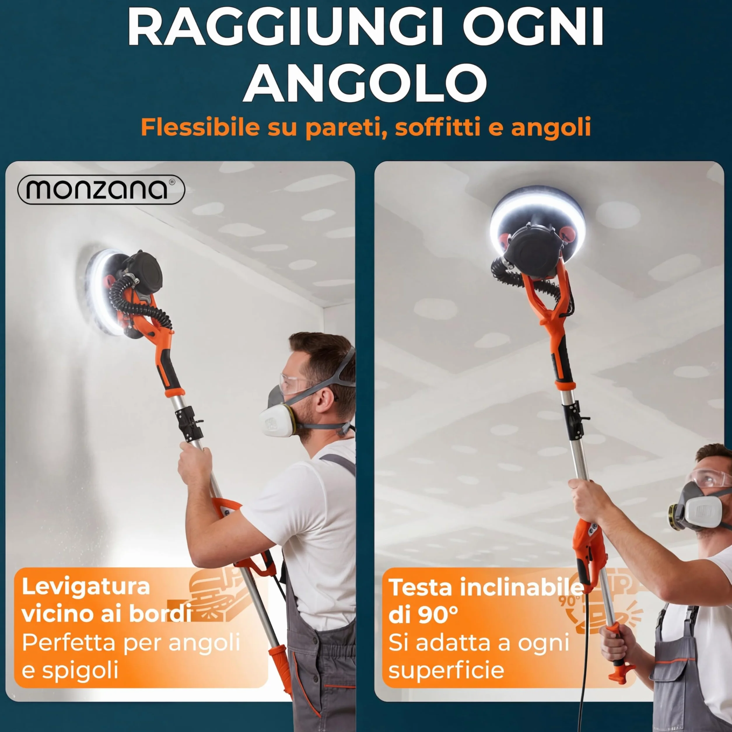 MONZANA Levigatrice Muro 750W Telescopica Cartongesso Giraffa 12 Dischi Abrasivi