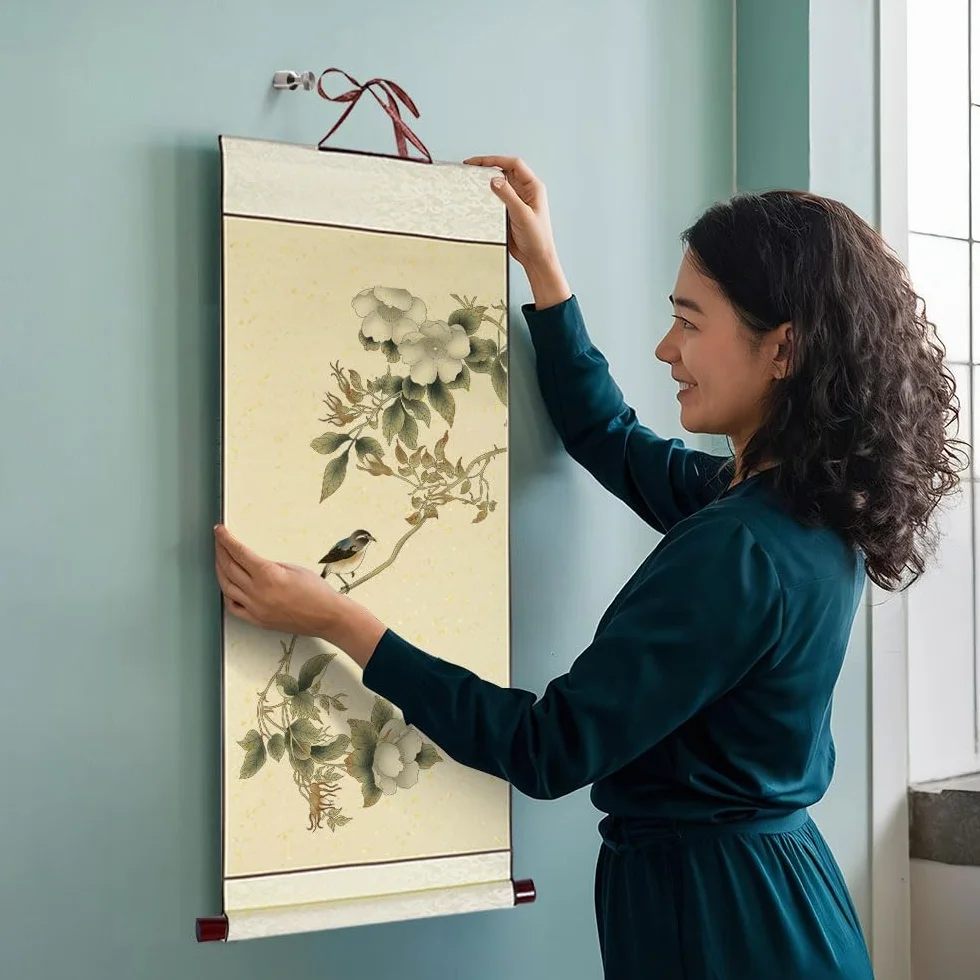 Keboyoe 3 Rotolo 80×34cm Xuan Carta Pergamena Bianca per Chinoise Calligraphie, Carta Pergamena Scroll Rice Paper con Aste di Legno per Peinture Scrittura Chinois