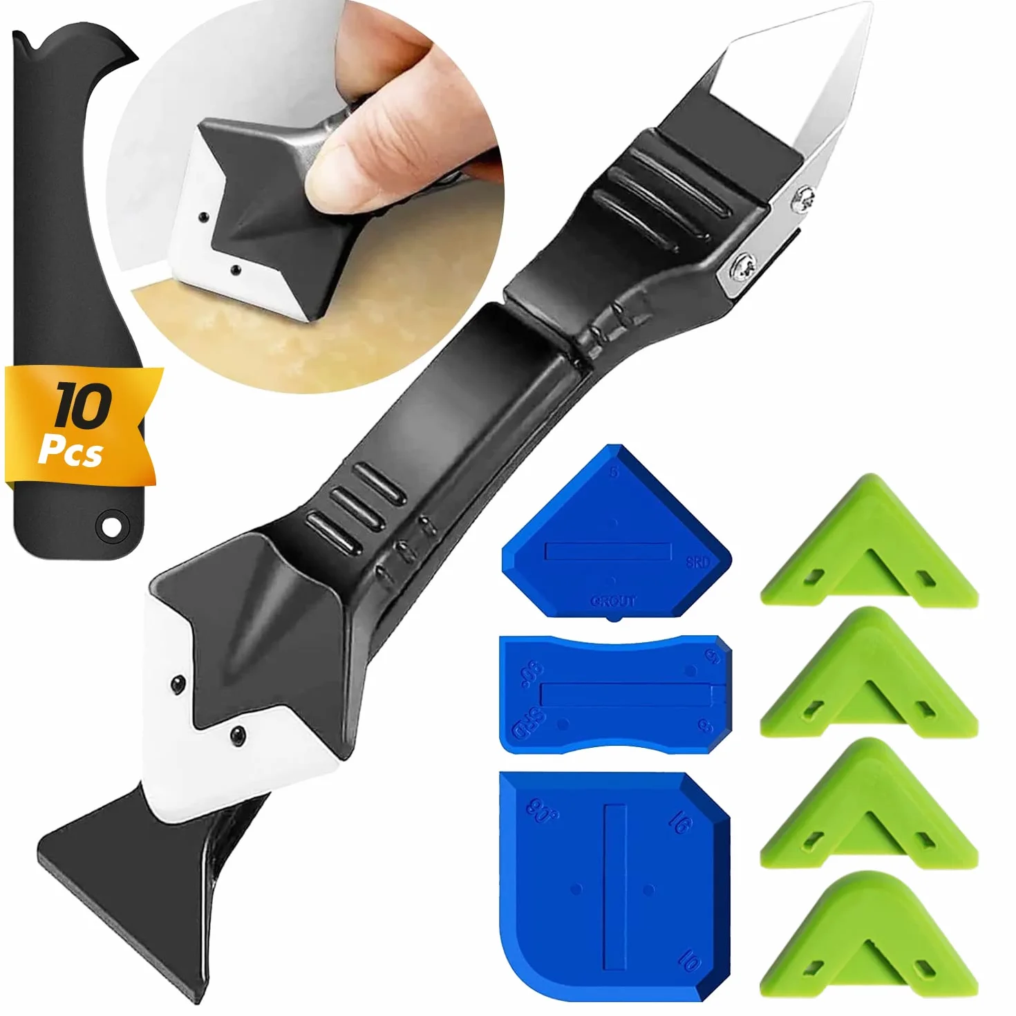 FOLAI Spatola per Silicone Raschietto Togli Silicone Spatole per Silicone Calafataggio Flex Kit Silicone 3 in 1 Spatola Silicone Sigillante Professionale con Grout Remove per Bagno,Cucina,Pavimento…