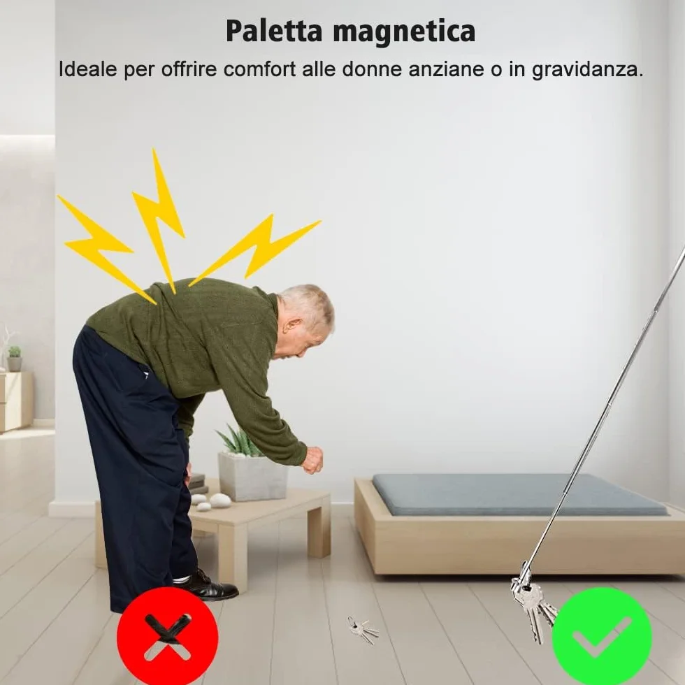 4 Pezzi Asta Telescopica Portatile e Magnetica Lunghezze Regolabili da 12,5 a 65 cm Strumento di Raccolta Magnetico Estensibile in Acciaio inox per Anziani Donne Incinte (Nero e Argento)