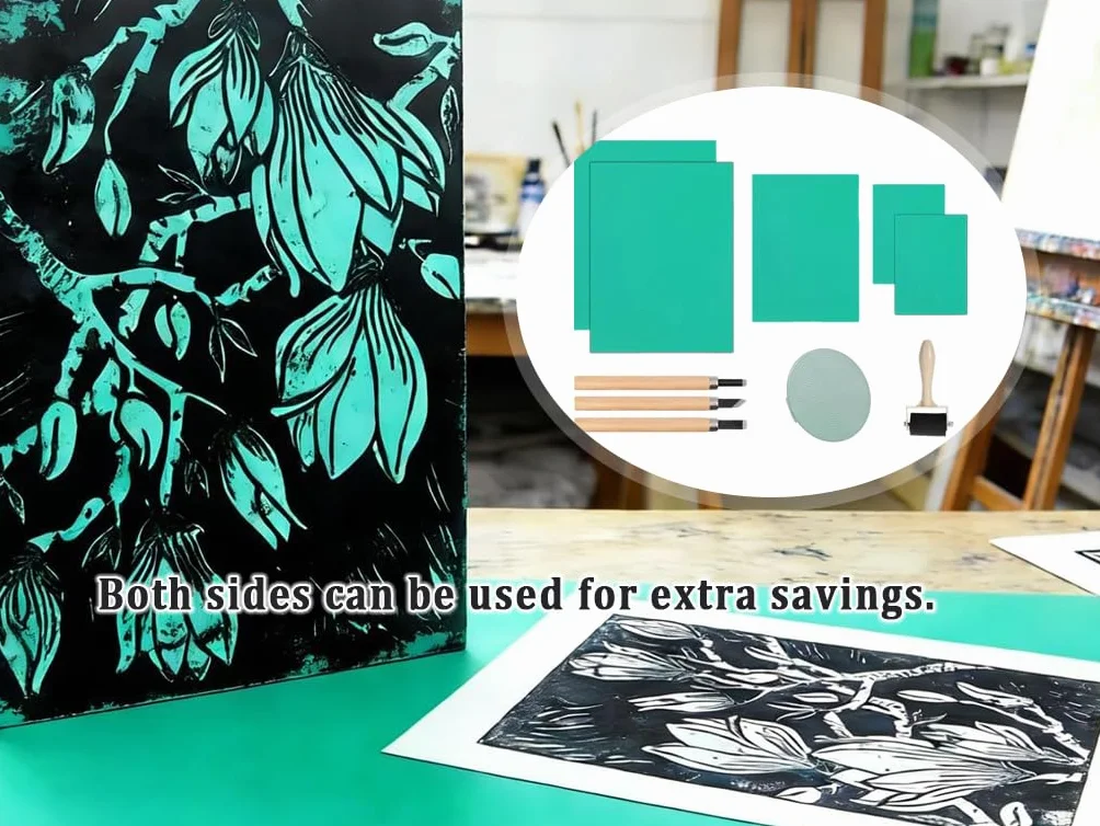 Linoleum Incisione 5PCS Blocchi per Intaglio Timbro Gomma Morbida Stampa, 1 Rullo 1 Ma Lian 3 Utensili da Intaglio (2A4+A5+2A6)