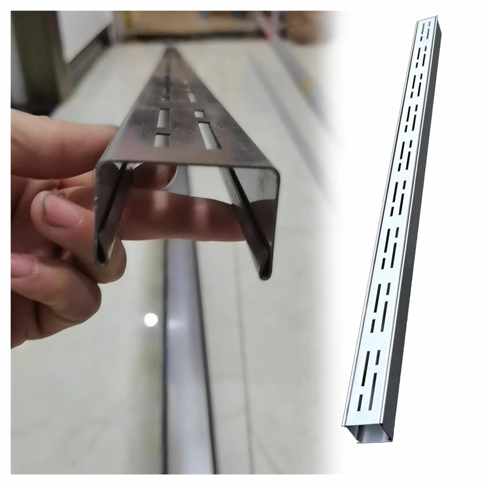 Sistema di drenaggio dell'acqua piovana per esterni, canali stretti da 3,5 cm e 5 cm, in acciaio inox 304, per patio, garage, vialetto e giardino (20 pezzi) soluzione combinabile per acqua piovana