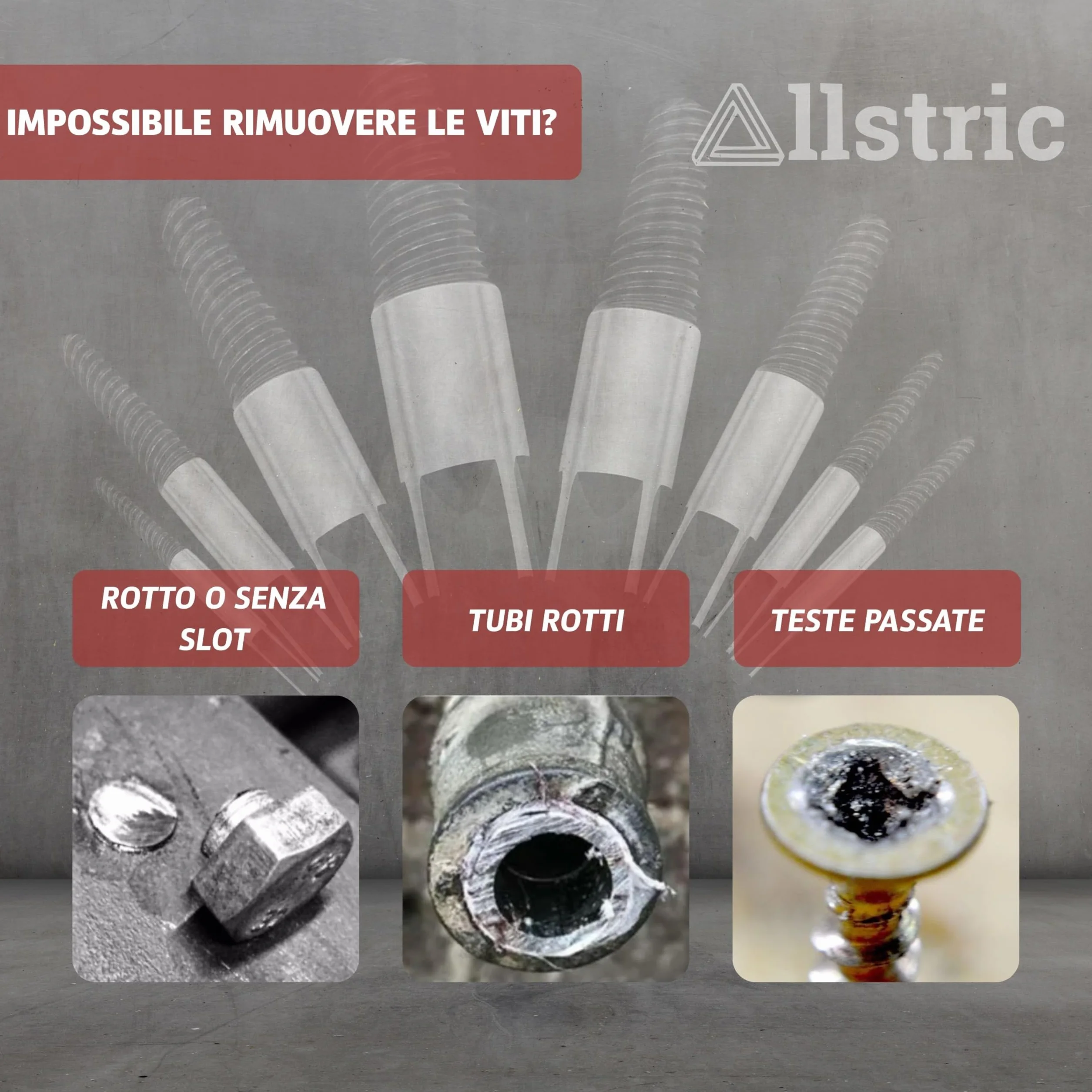 Set di 8 estrattori per viti rotte e danneggiate, estrattore di viti rotte e arrugginite, estrattore di filettature idrauliche e tubi rotti, kit professionale in acciaio temperato con