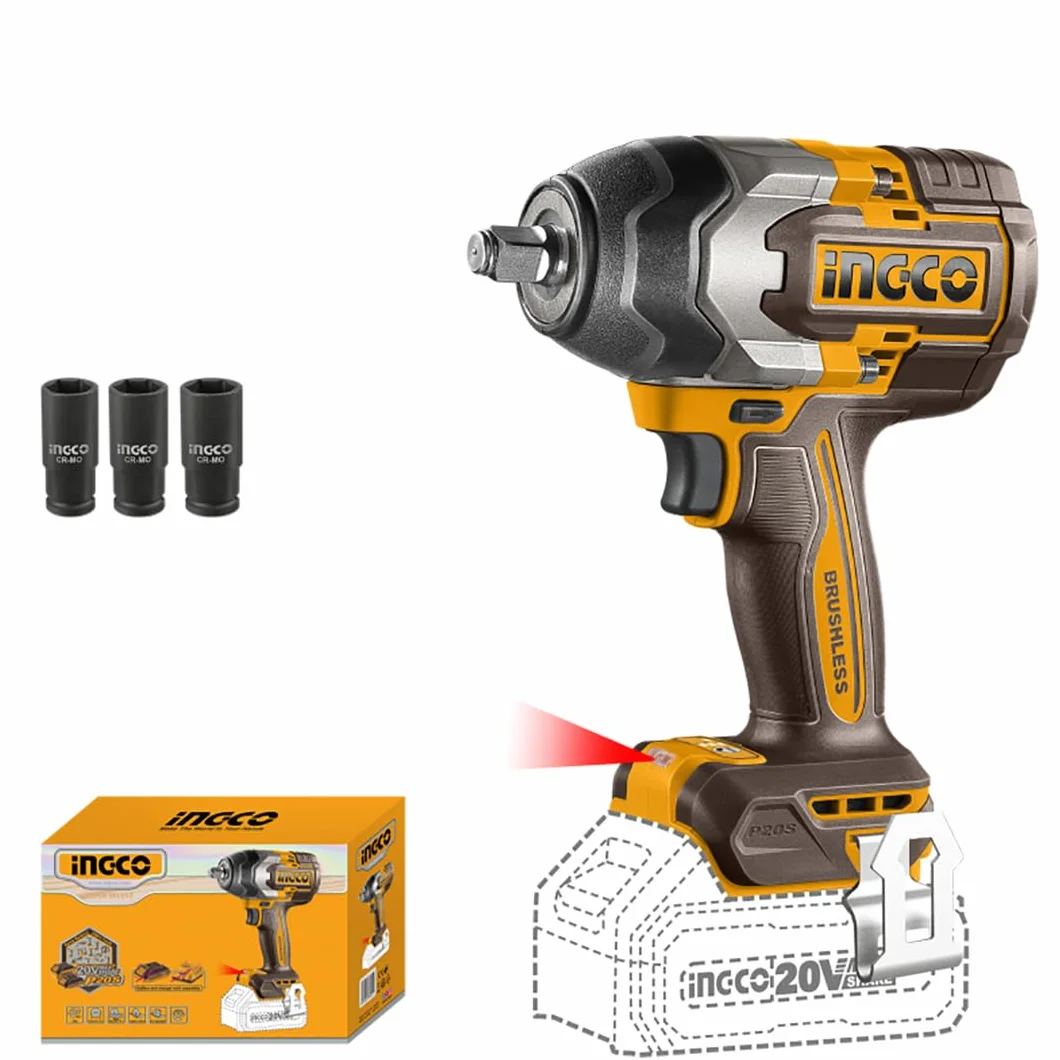 Ingco Avvitatore a impulsi a batteria 20 V 850 Nm 1/2" Brushless Solo corpo