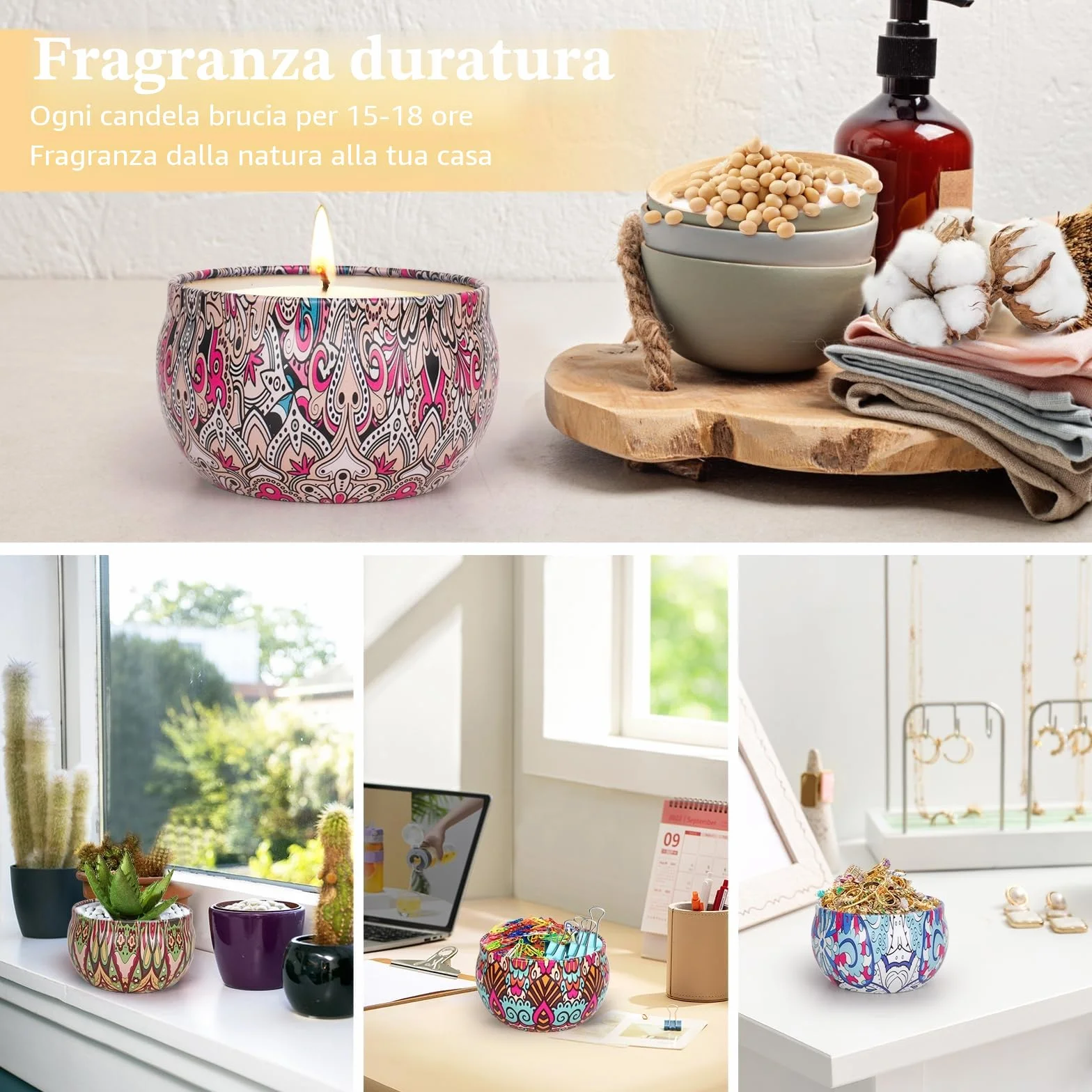 LDUMODUW Kit Candele Fai da Te, Kit per Candele Fai da Te di Candele Profumate, Set Candele Fai da Te Con 480g di Cera per Candele, 6 Oli Essenziali, Stoppini e 550 ml per Adulti Principianti