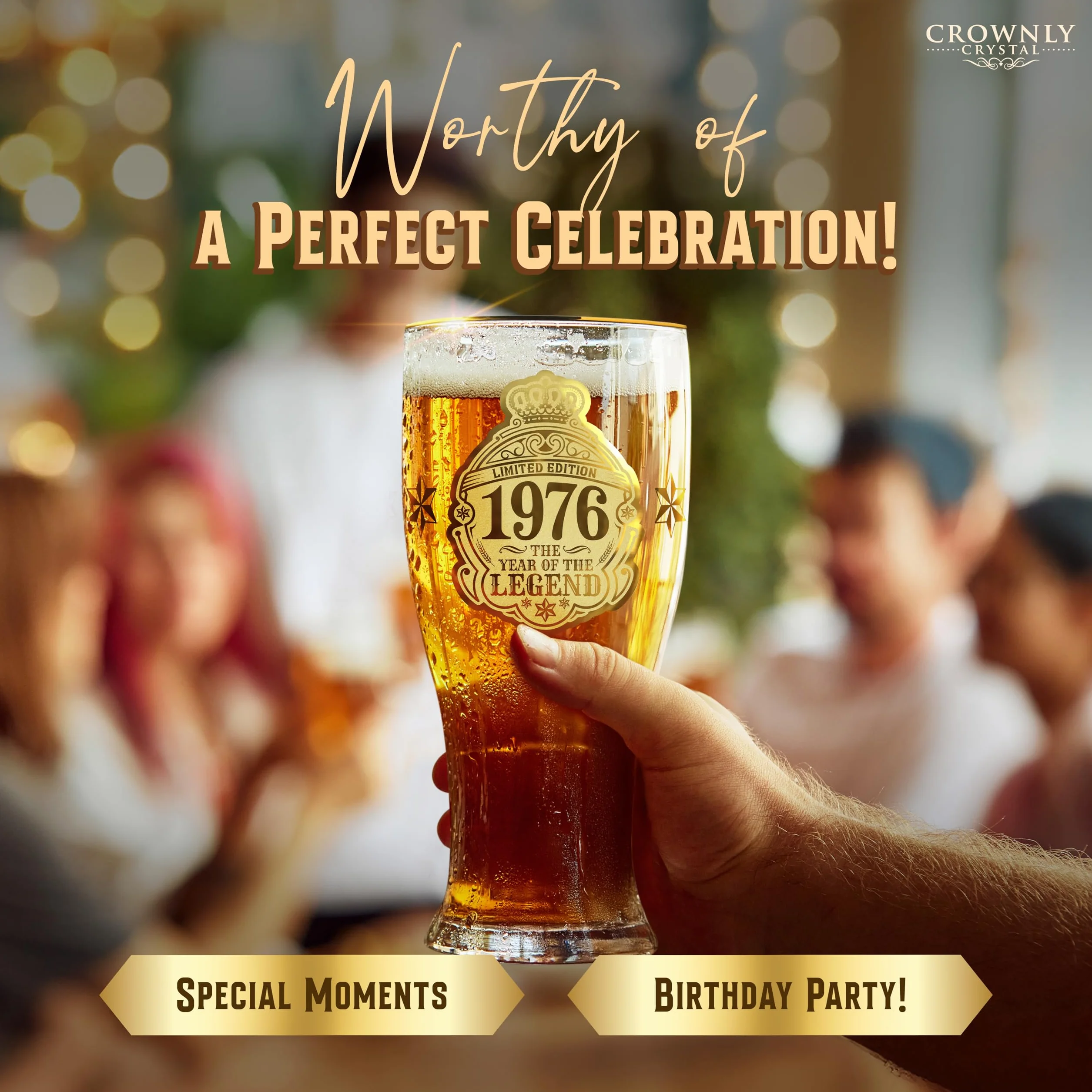 CROWNLY CRYSTAL® Bicchieri Birra 570 ml Personalizzati Regalo 50 Anni Uomo