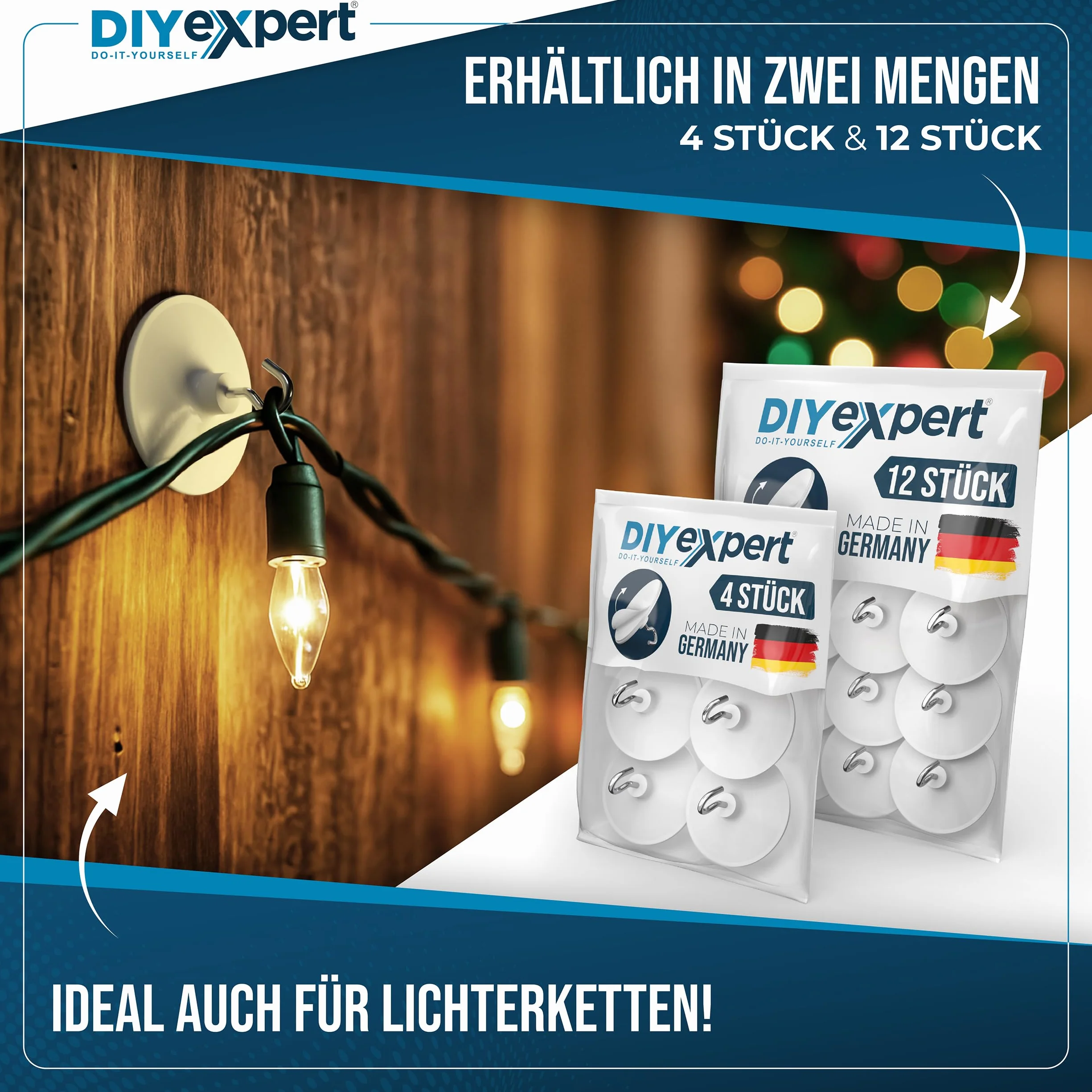 DIYexpert Gancio da soffitto autoadesivo | Made in Germany | [con gancio] [4 pezzi] | Gancio adesivo per soffitto extra forte | Gancio da parete senza fori