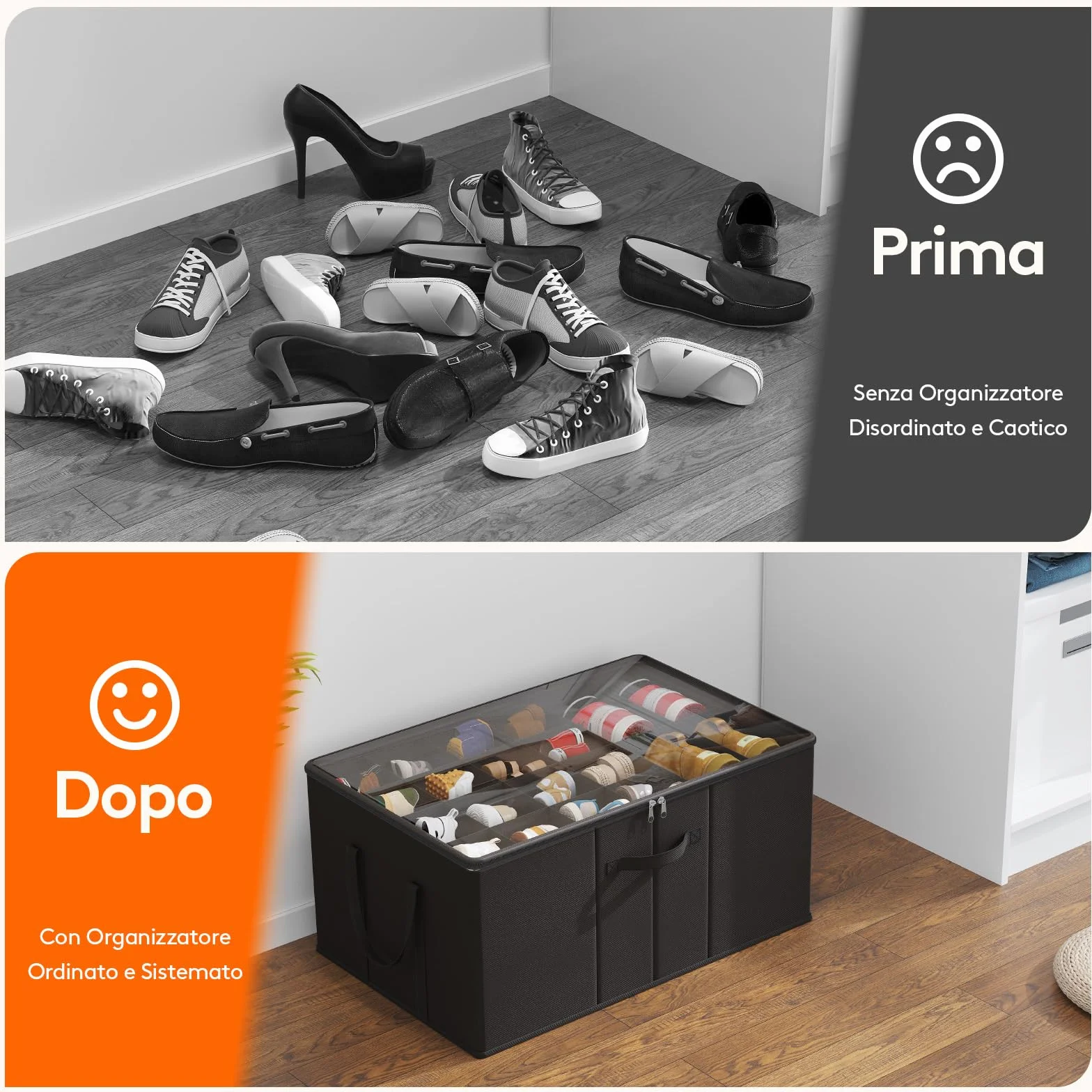Lifewit Grandi Scatole Porta Scarpe per 10-20 Paia, Organizer Scarpe Pieghevole per Armadio con Coperchio Trasparente, Base Rinforzata per Stivali, Tacchi e Sneakers, Nero