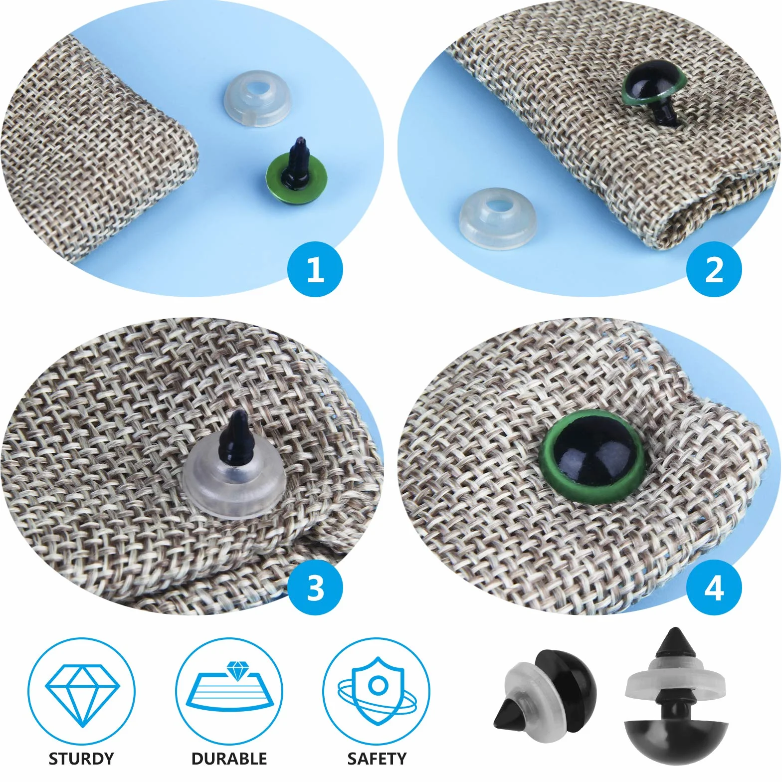 Occhi e Naso di Sicurezza per Amigurumi, Plastica Colorata, Ø 6~14 mm, 600 Pezzi con Rondelle