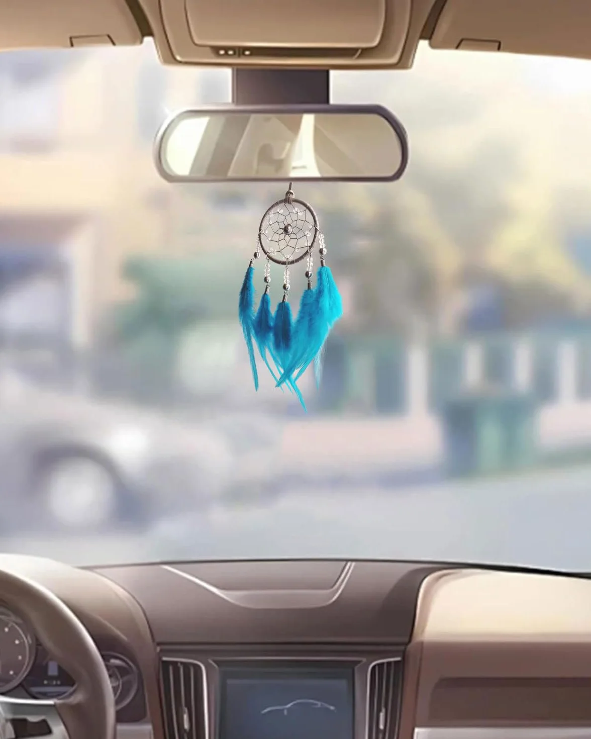 Acchiappasogni di Piume Fatti a Mano, 2 Pezzi, Regalo per Ragazze e Bambini, Decorazione per Camera da Letto e Auto (Blu + Arancione)