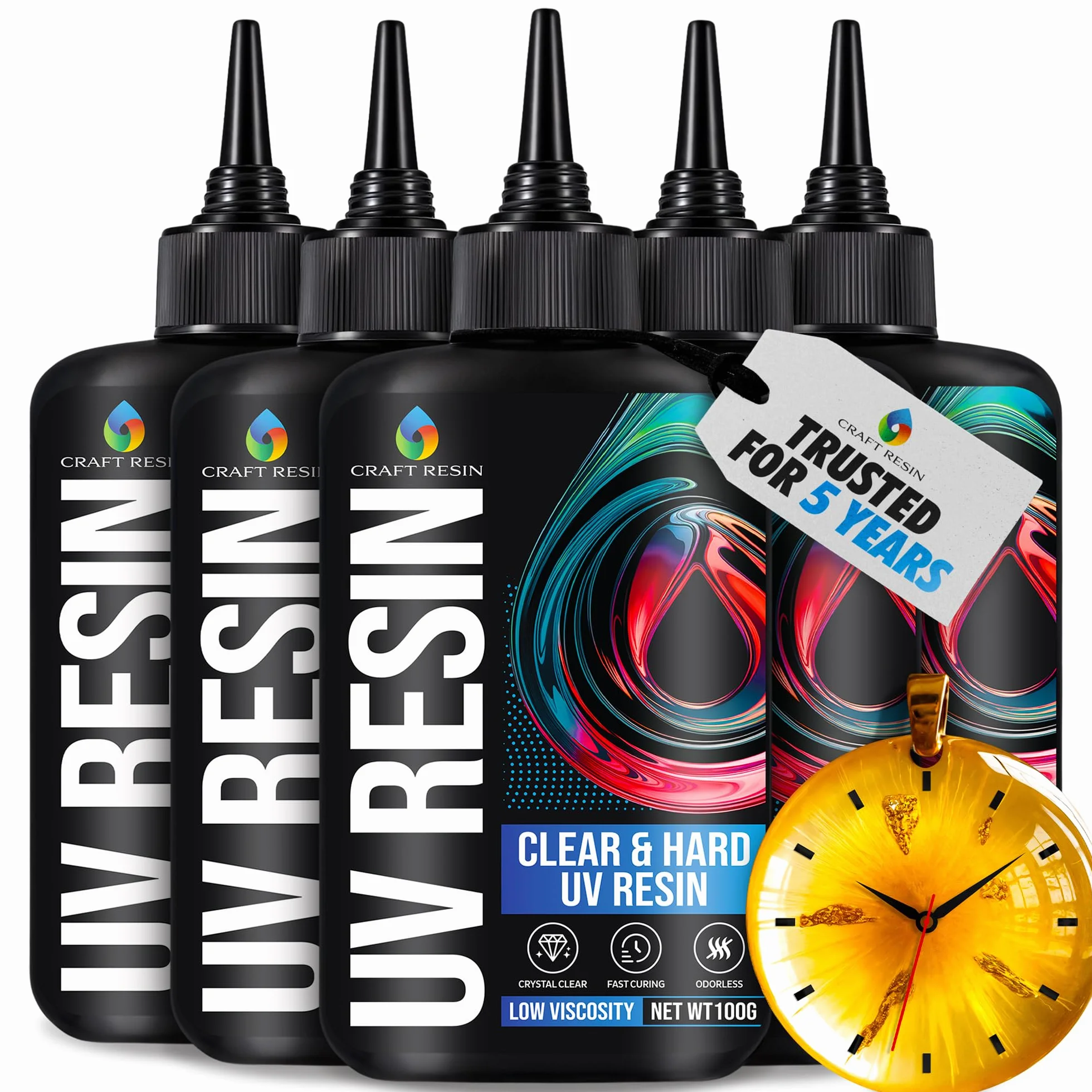 CRAFT RESIN 500g Kit Resina UV Trasparente - Tipo Duro, Bassa Viscosità, Anti-Ingiallimento - Resina UV per Gioielli, DIY, Fai da Te, Colata, Argilla - Rapida sotto Luce UV LED