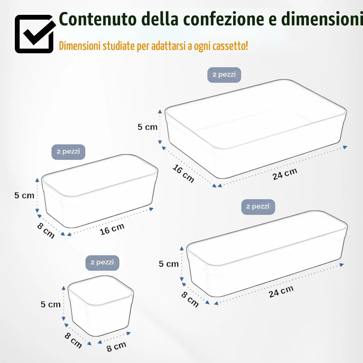 Set di organizer per cassetti, con sistema di separazione, regolabile, per soggiorno, bagno, in plastica, grigio chiaro