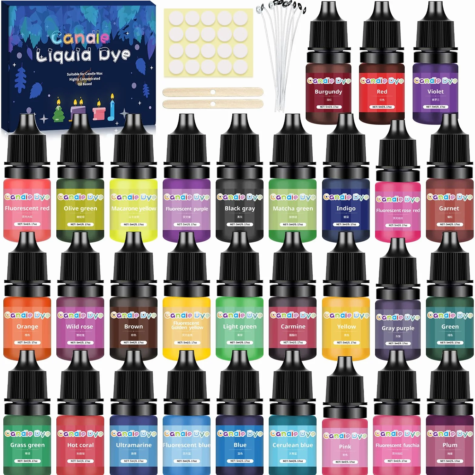 Colorante Per Candele - 30 Colori Altamente Concentrati Per Cera, Paraffina, Soia - Pintura a Base Di Olio Per Fare Candele e Cera Gel